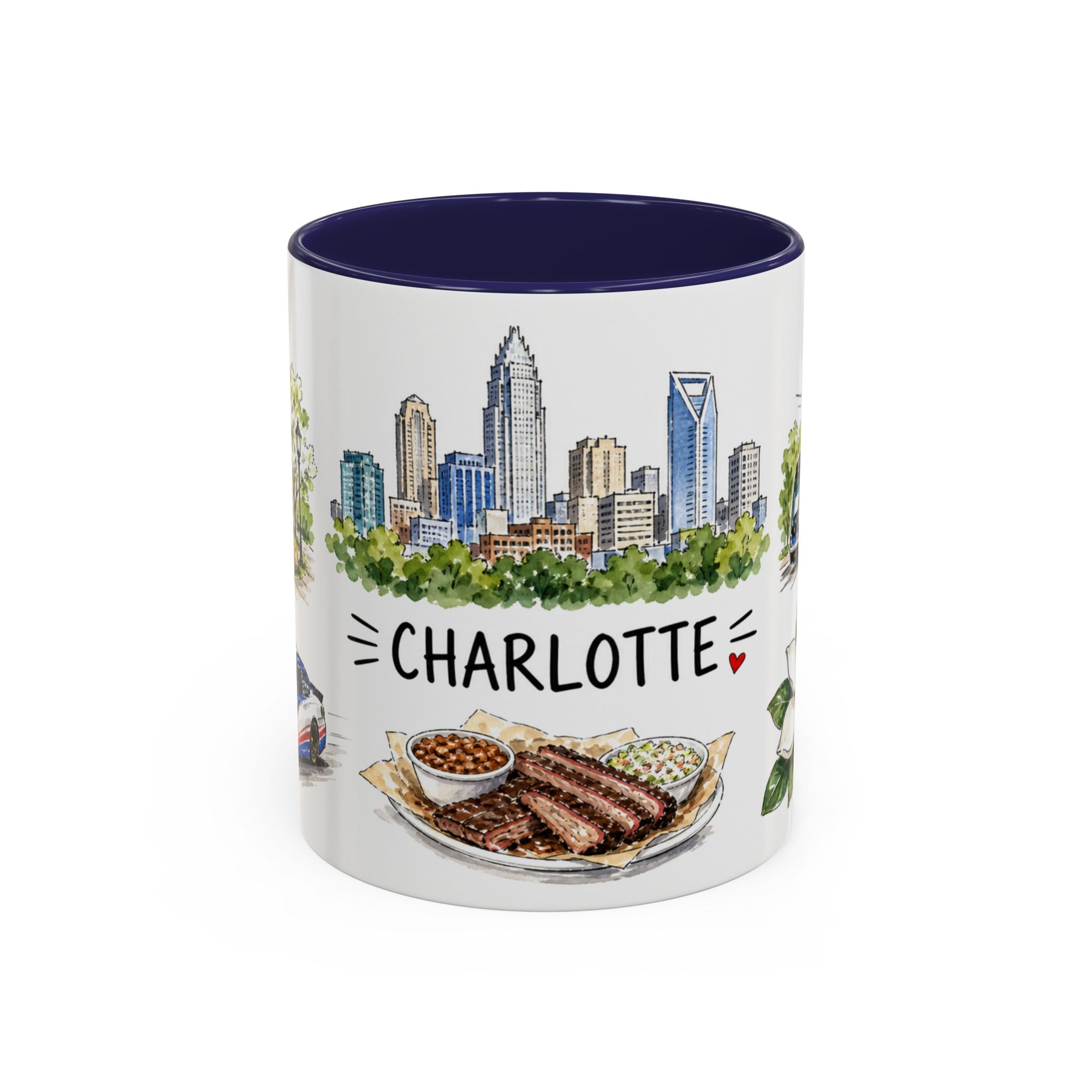 Charlotte Illustrated Travel Mug | City Souvenir Accent Coffee Mug | 11oz 15oz Ceramic Cup