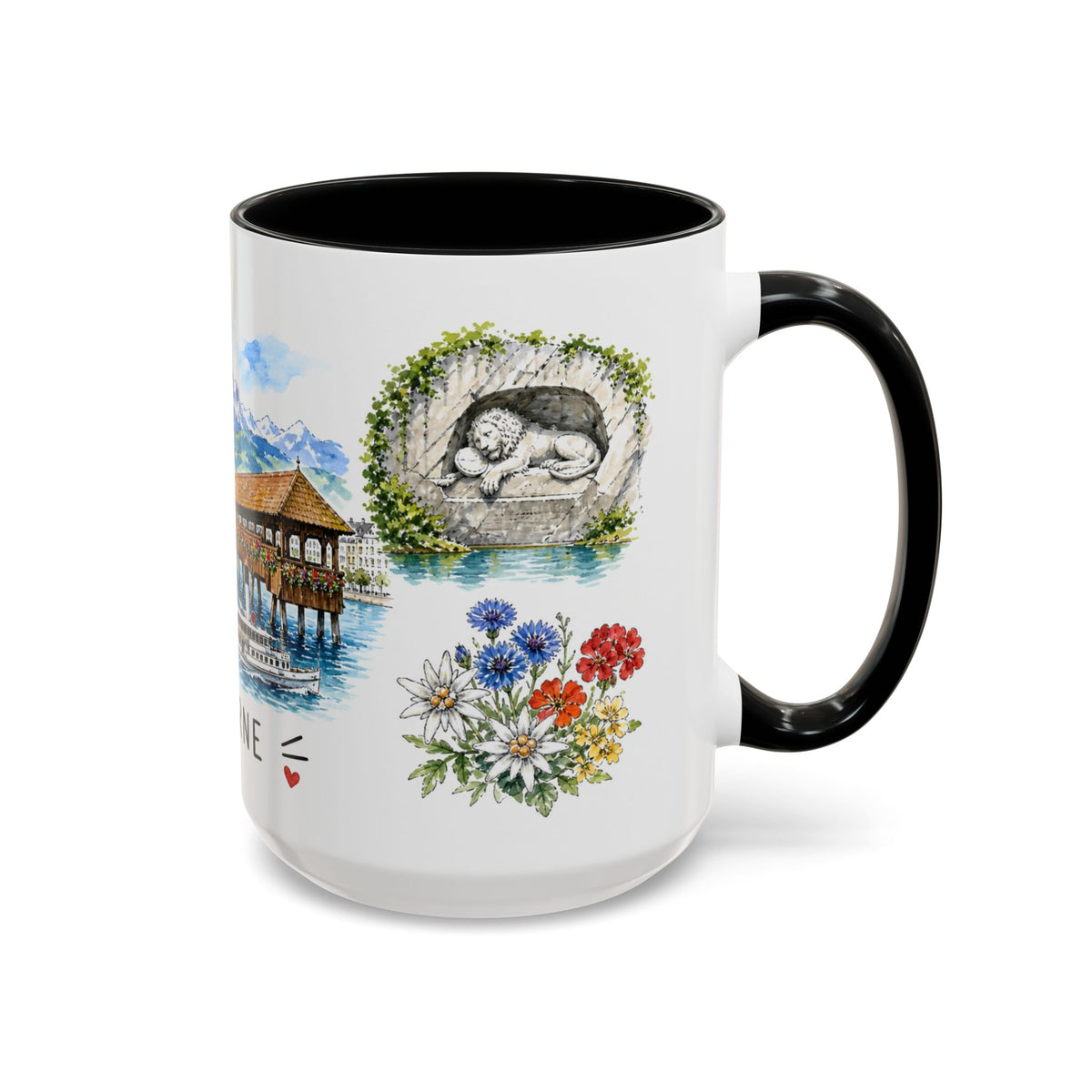 Lucerne Illustrated Travel Mug | City Souvenir Accent Coffee Mug | 11oz 15oz Ceramic Cup