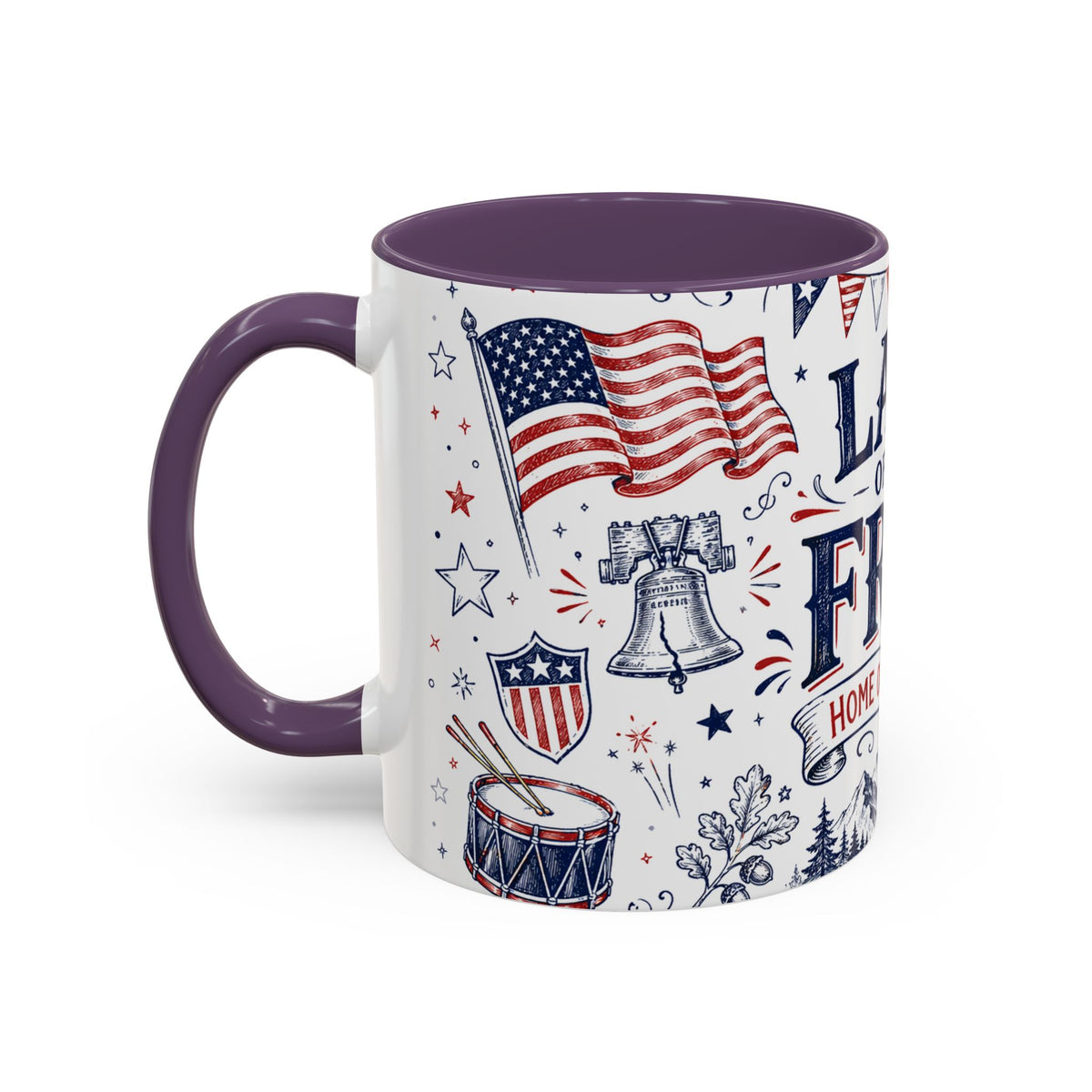 Land of the Free Coffee Mug | Home of the Brave 4th of July Gift | Accent Color Ceramic 11oz 15oz