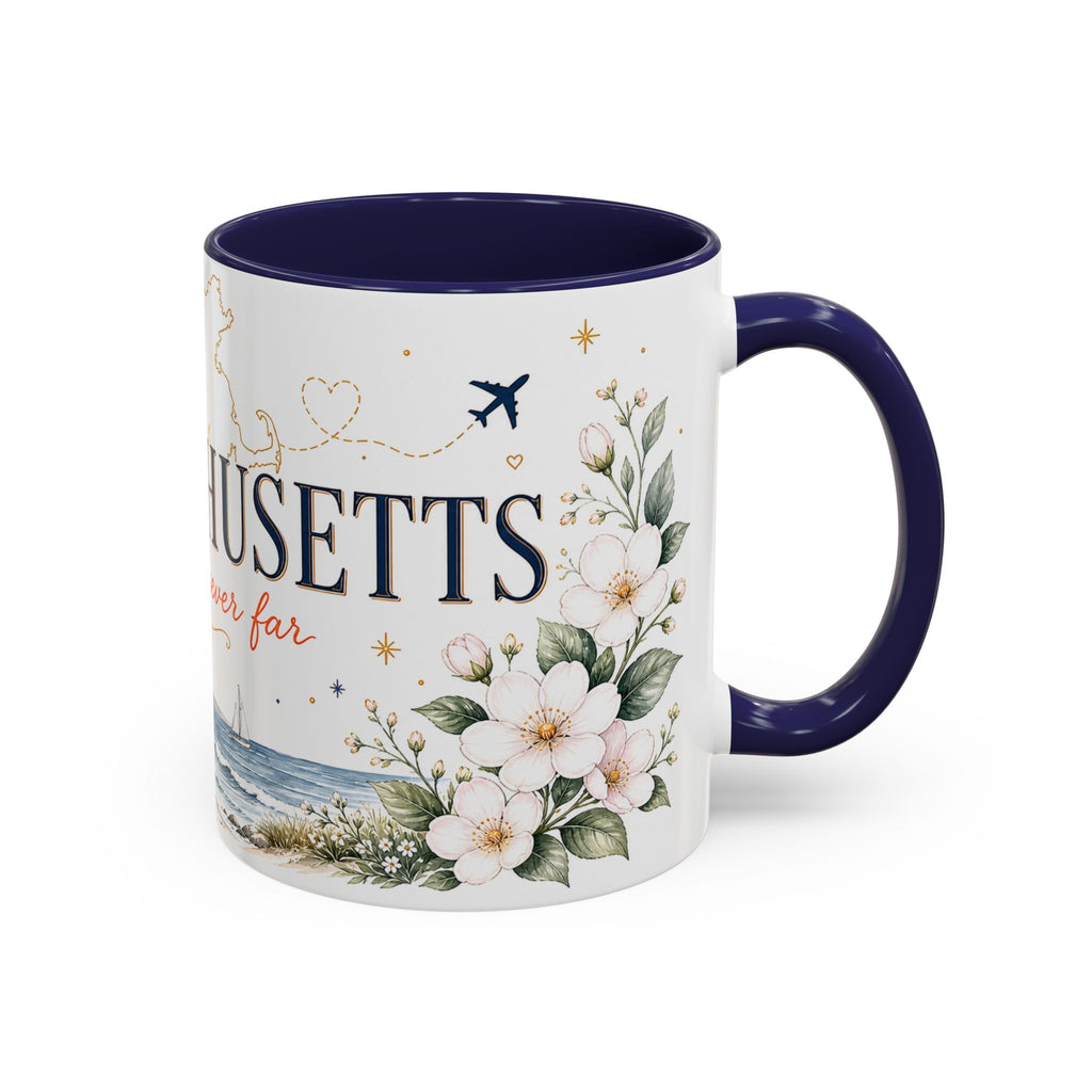 Massachusetts State Map Mug | Coastal Scene, Botanical Accents (11oz, 15oz)