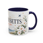 Massachusetts State Map Mug | Coastal Scene, Botanical Accents (11oz, 15oz)