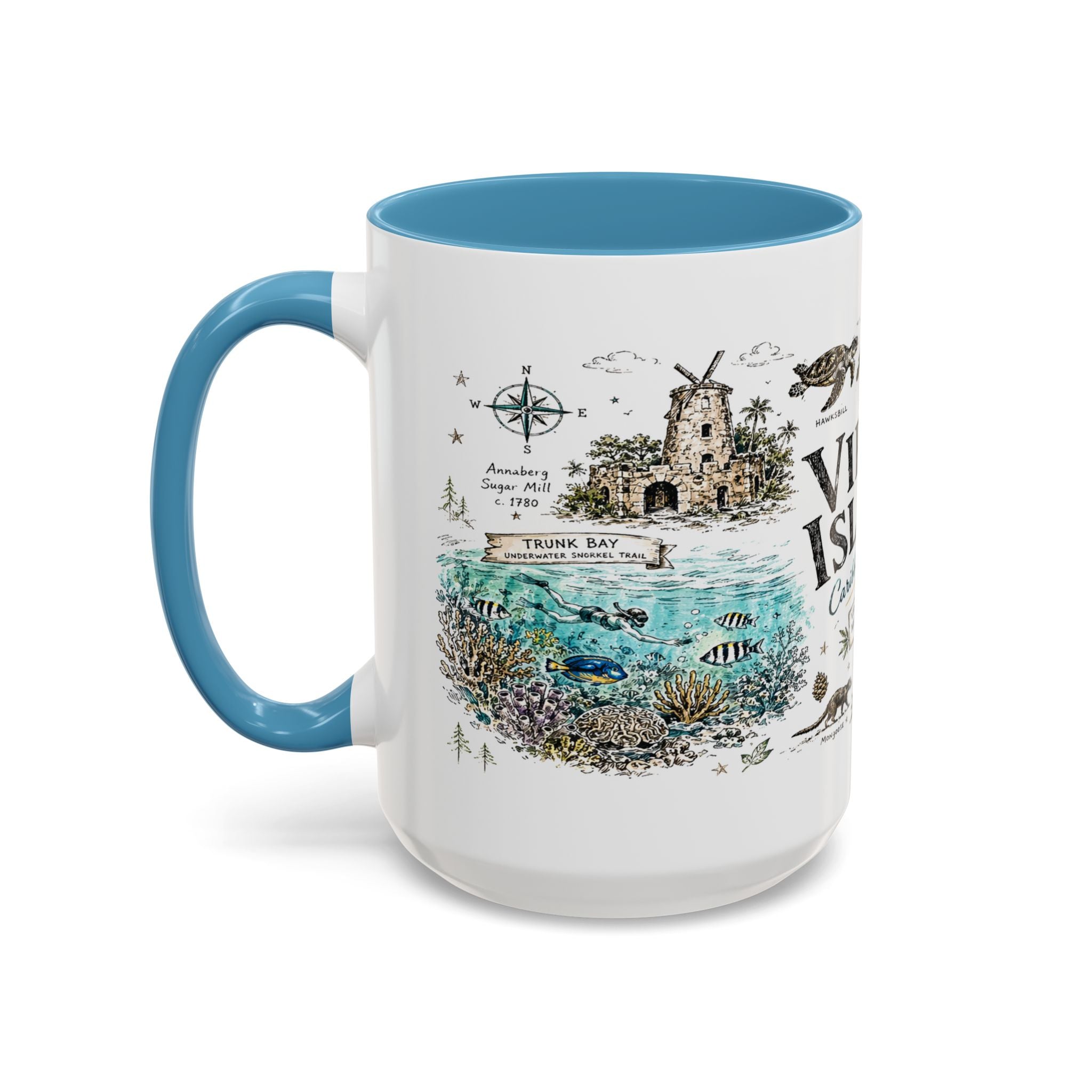 Virgin Islands National Park Coffee Mug | Caribbean Beach Snorkeling Reef Gift | Accent Color Ceramic 11oz 15oz