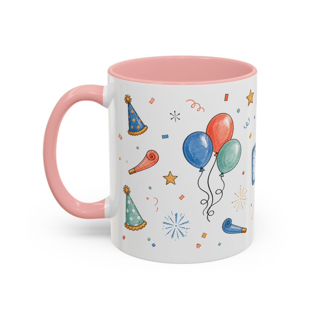 New Year Party Mug | Balloon Popper Watercolor Celebration Gift | Accent Cup 11oz 15oz