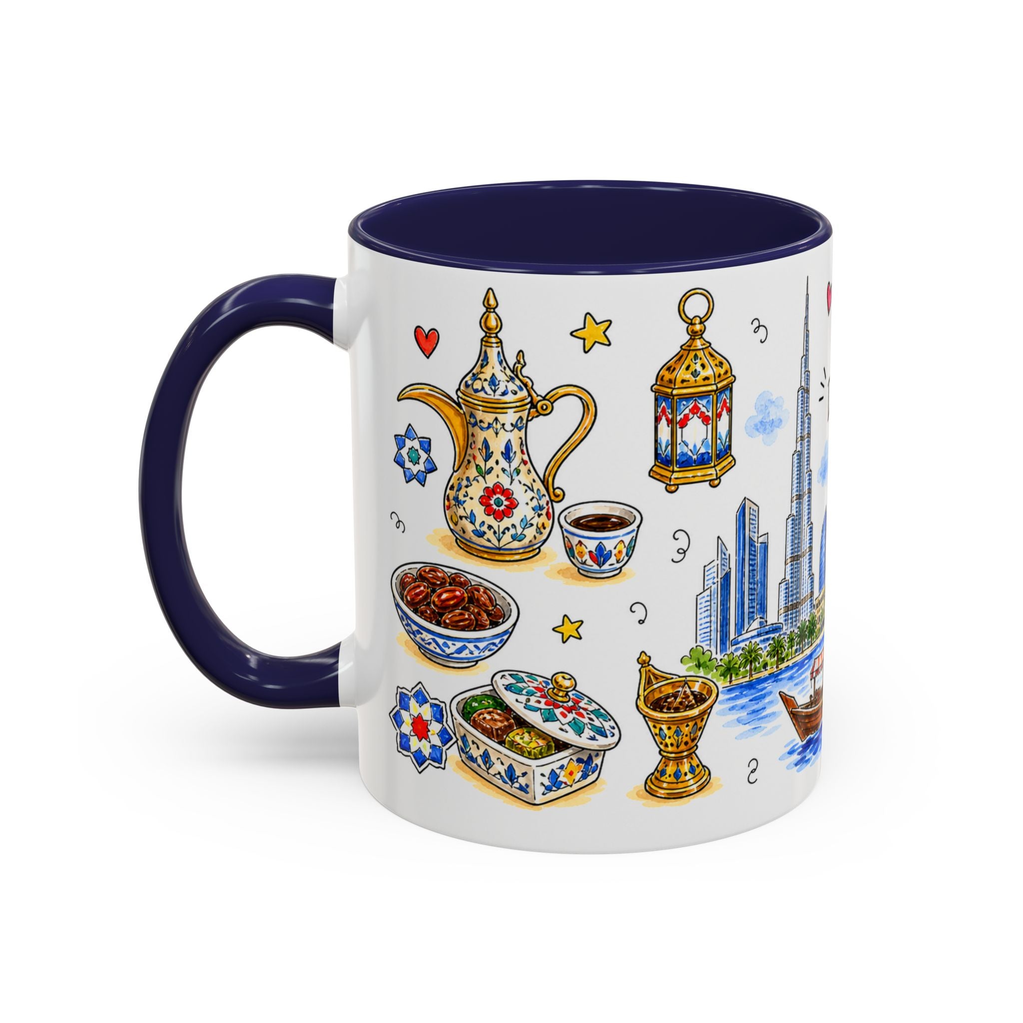 Dubai Illustrated Travel Mug | City Souvenir Accent Coffee Mug | 11oz 15oz Ceramic Cup