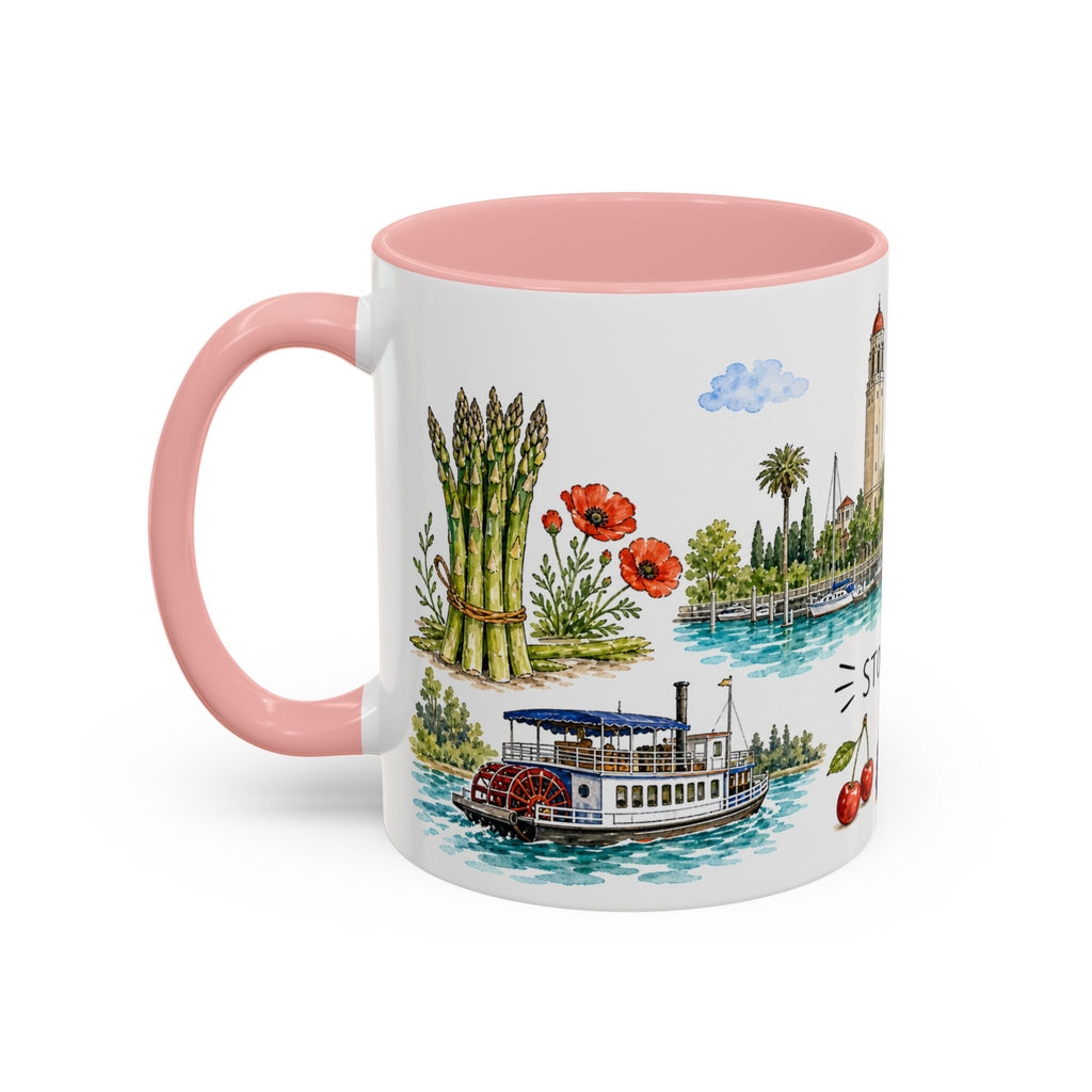 Stockton Illustrated Travel Mug | City Souvenir Accent Coffee Mug | 11oz 15oz Ceramic Cup