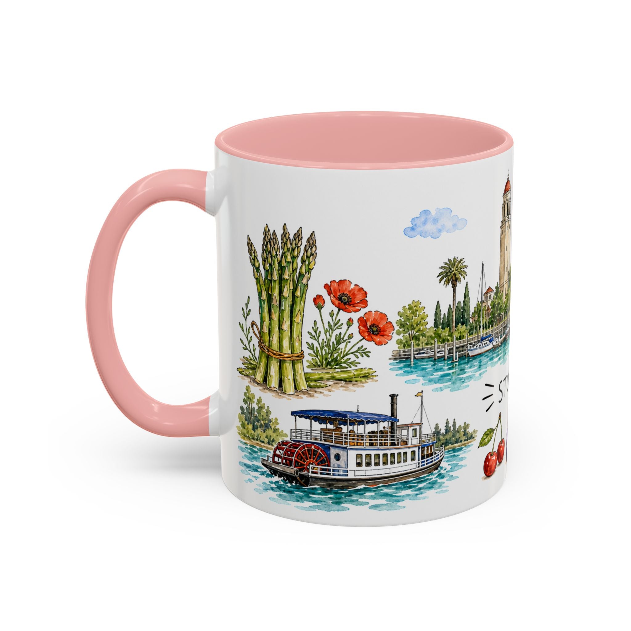 Stockton Illustrated Travel Mug | City Souvenir Accent Coffee Mug | 11oz 15oz Ceramic Cup