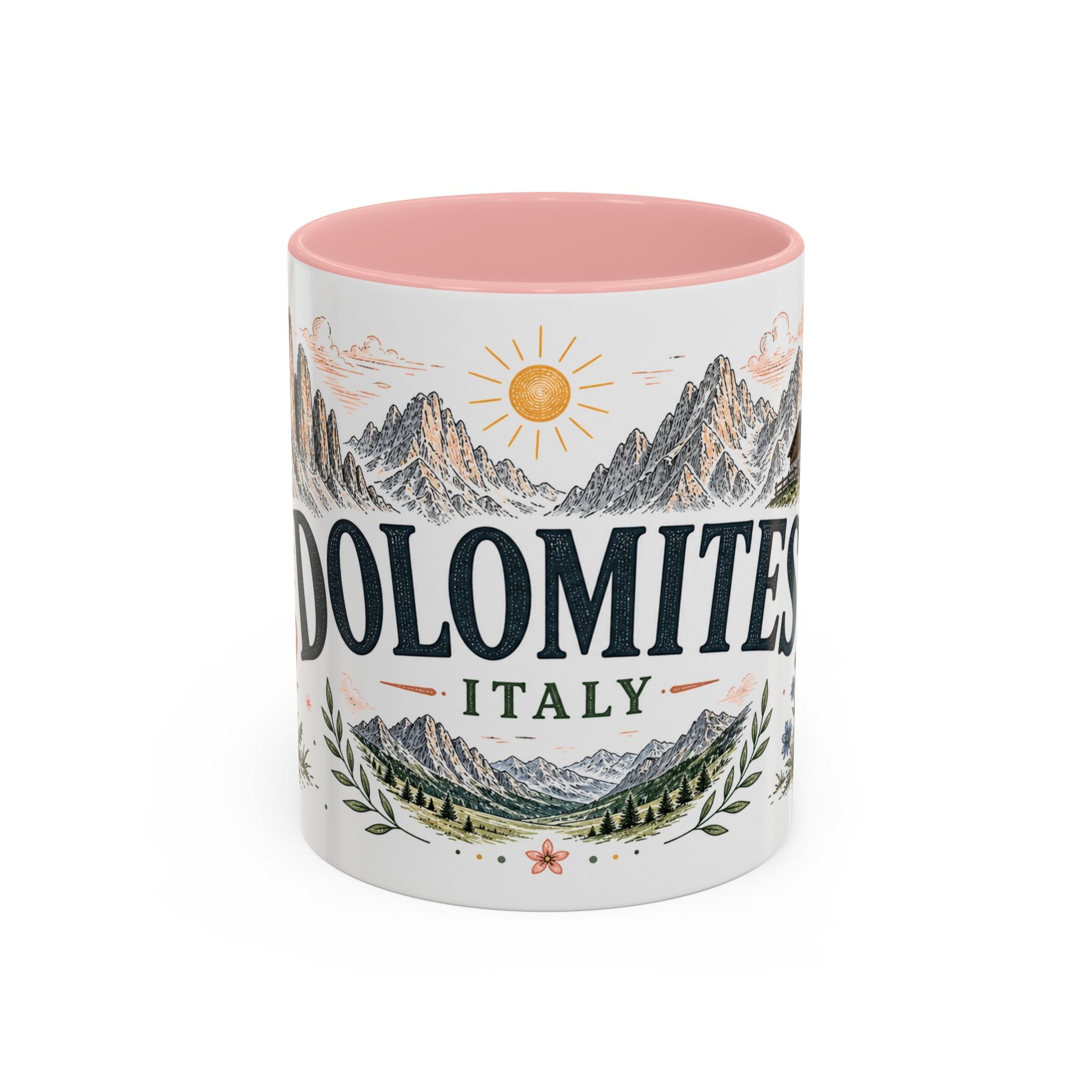 Dolomites Coffee Mug | Travel Destination Souvenir Gift | Accent Color Ceramic 11oz 15oz