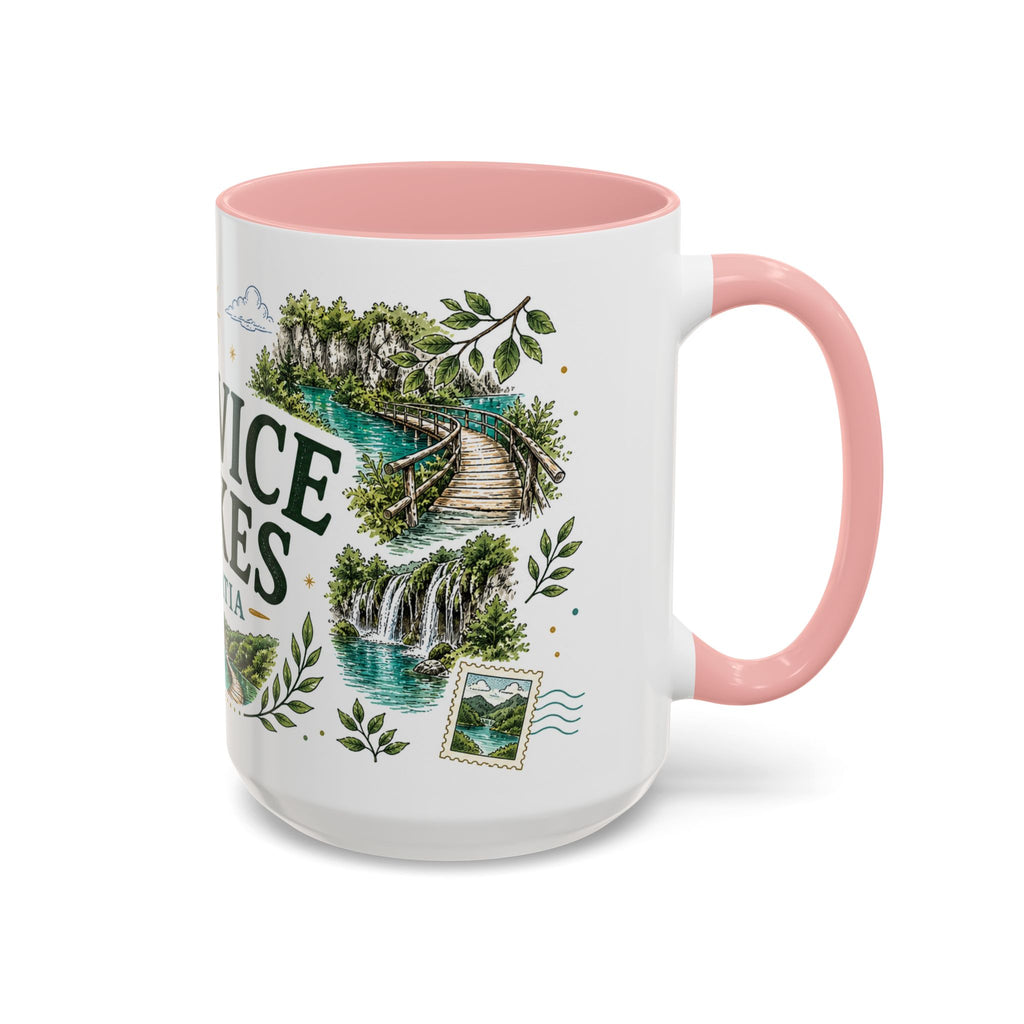 Plitvice Lakes Coffee Mug | Travel Destination Souvenir Gift | Accent Color Ceramic 11oz 15oz