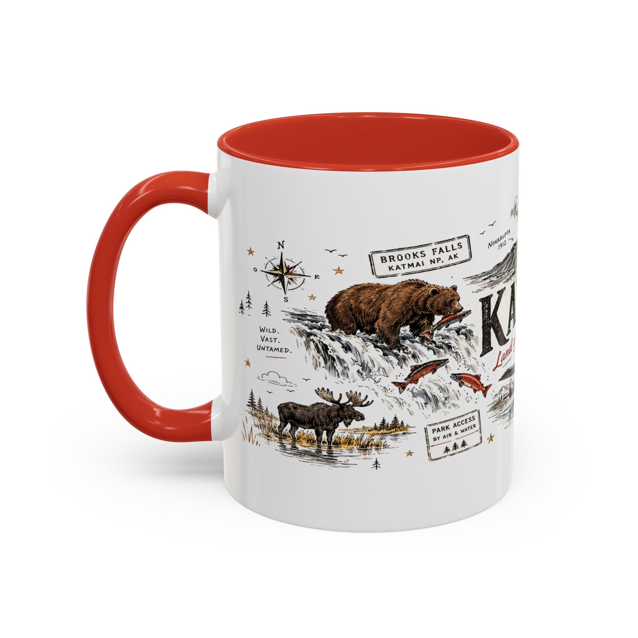 Katmai National Park Coffee Mug | Alaska Bear Watching Wildlife Gift | Accent Color Ceramic 11oz 15oz