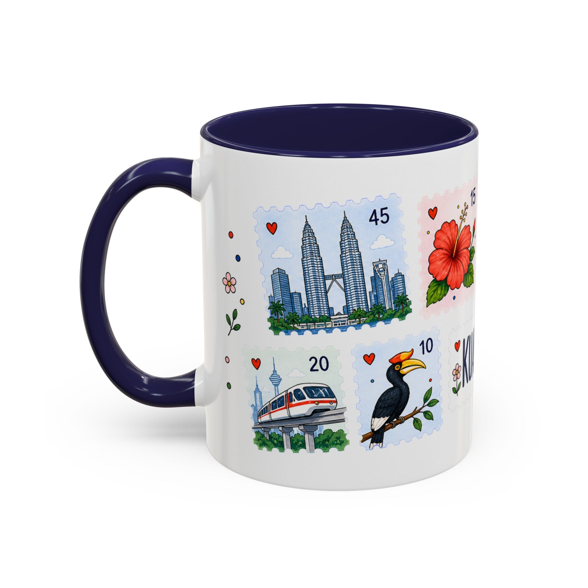 Kuala Lumpur Coffee Mug | Postage Stamp Collage Mug | Travel Souvenir Accent Cup 11oz 15oz