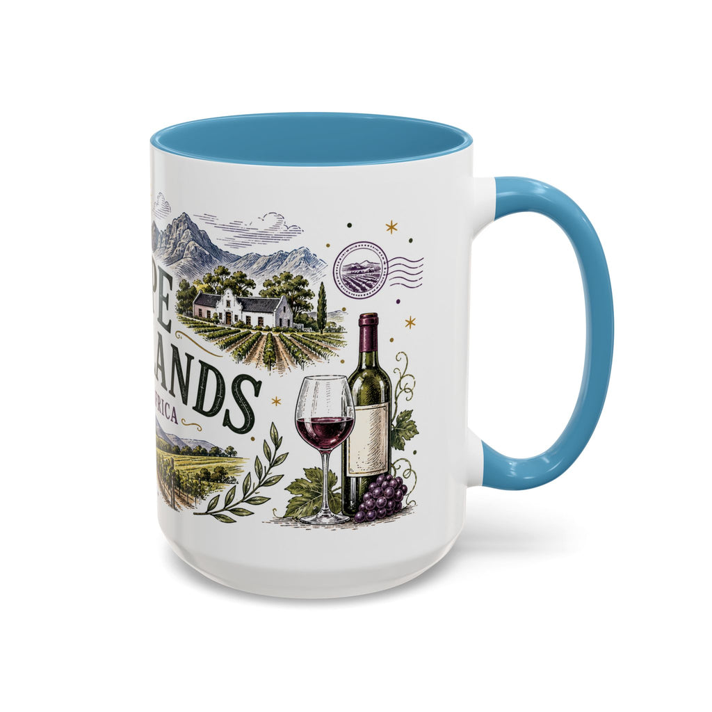 Cape Winelands Coffee Mug | Travel Destination Souvenir Gift | Accent Color Ceramic 11oz 15oz