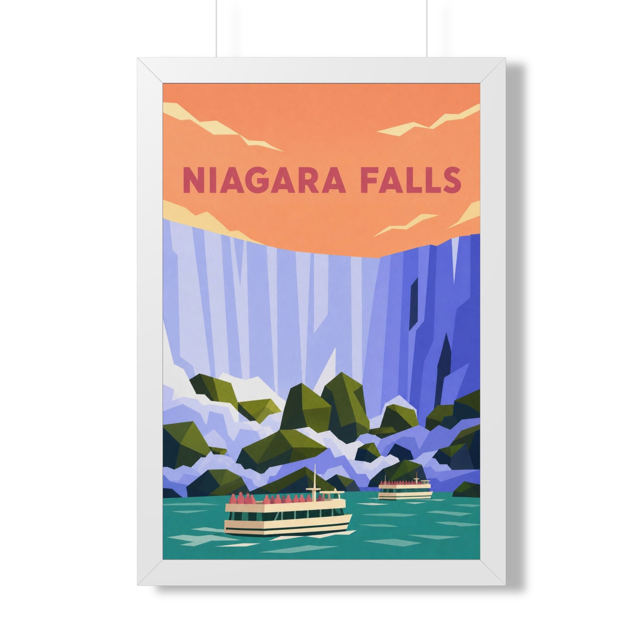 Niagara Falls Canada Framed Poster | Vintage Travel Wall Art | Black Walnut White Frame | 16x24 20x30