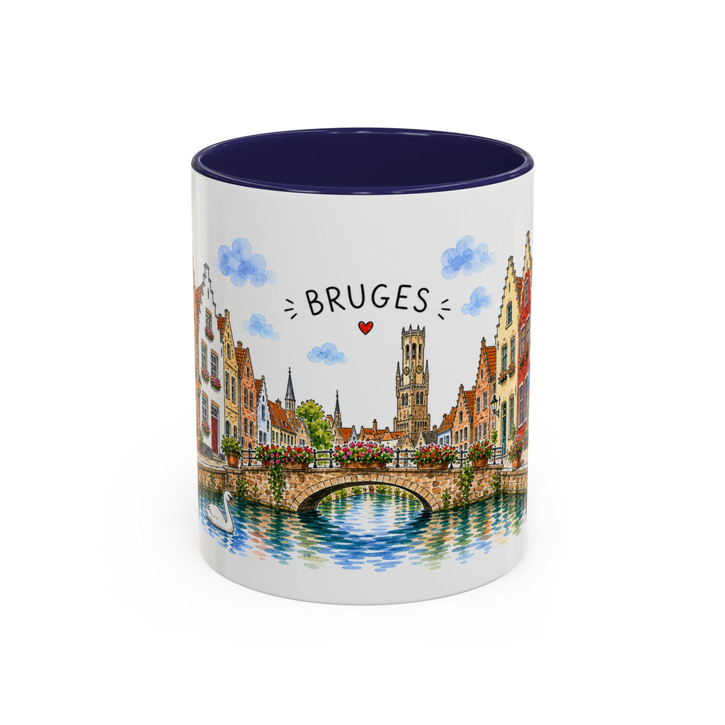 Bruges Illustrated Travel Mug | Belgium Souvenir Accent Coffee Mug | 11oz 15oz Ceramic Cup