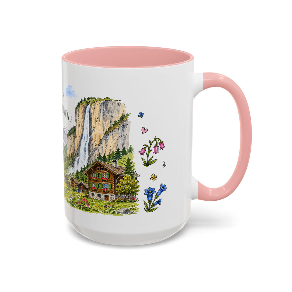 Lauterbrunnen Illustrated Travel Mug | Switzerland Souvenir Accent Coffee Mug | 11oz 15oz Ceramic Cup