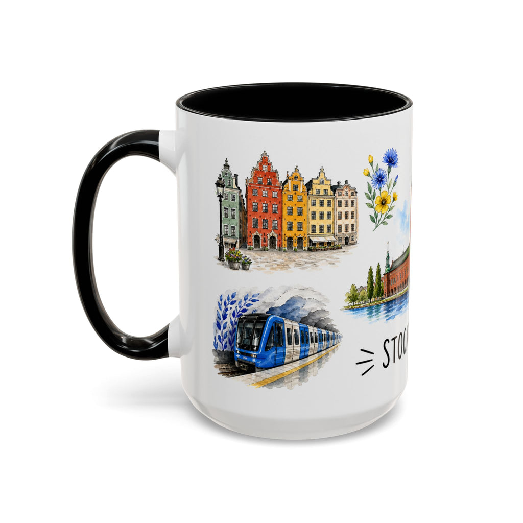 Stockholm Illustrated Travel Mug | City Souvenir Accent Coffee Mug | 11oz 15oz Ceramic Cup
