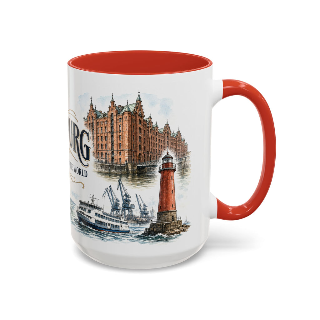 Hamburg Coffee Mug | Germany Travel Souvenir | Vintage Illustrated City Gift | 11 oz 15 oz Accent Mug