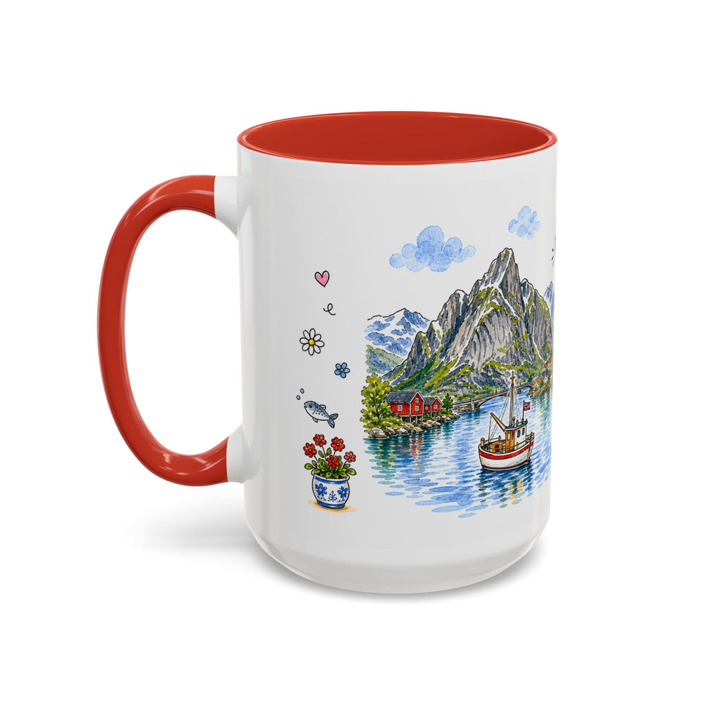 Reine Illustrated Travel Mug | Norway Souvenir Accent Coffee Mug | 11oz 15oz Ceramic Cup