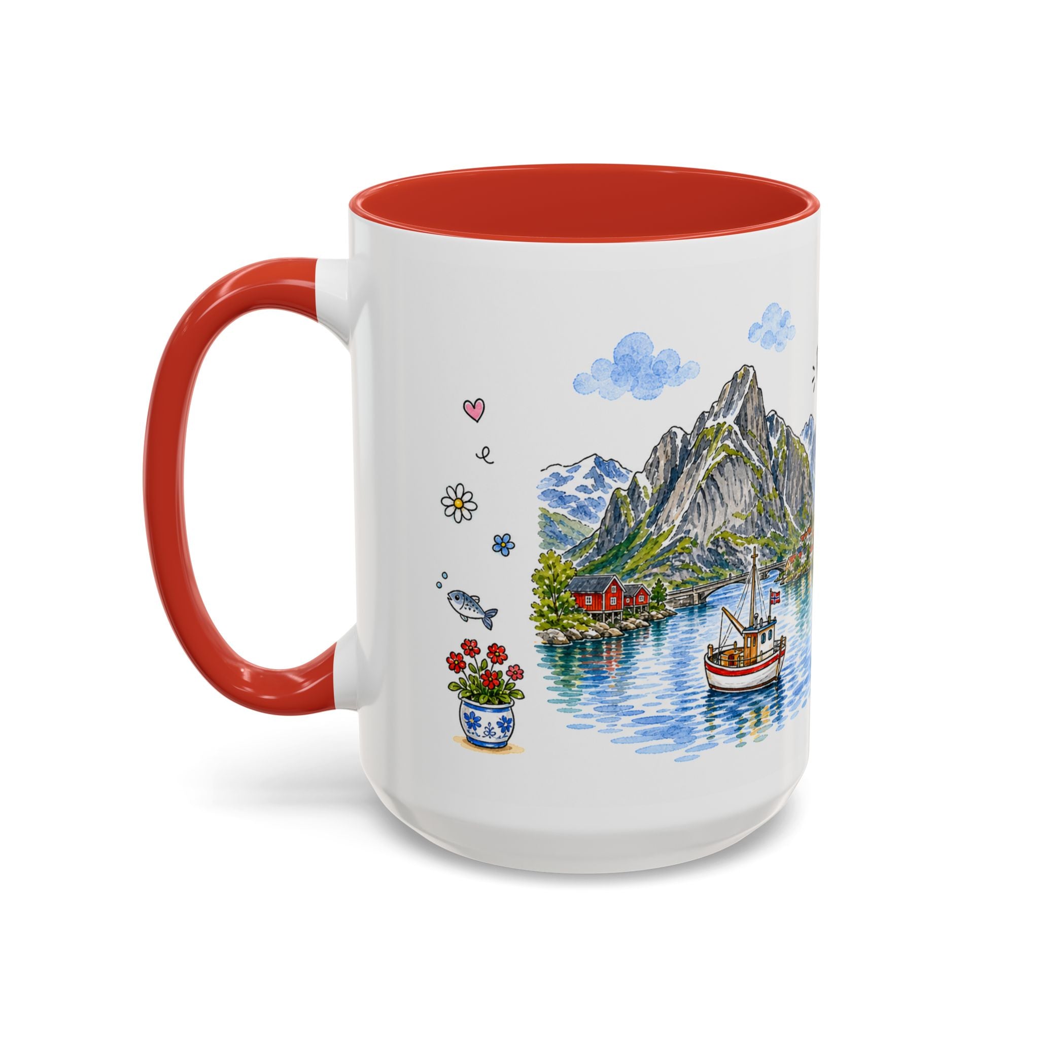 Reine Illustrated Travel Mug | Norway Souvenir Accent Coffee Mug | 11oz 15oz Ceramic Cup