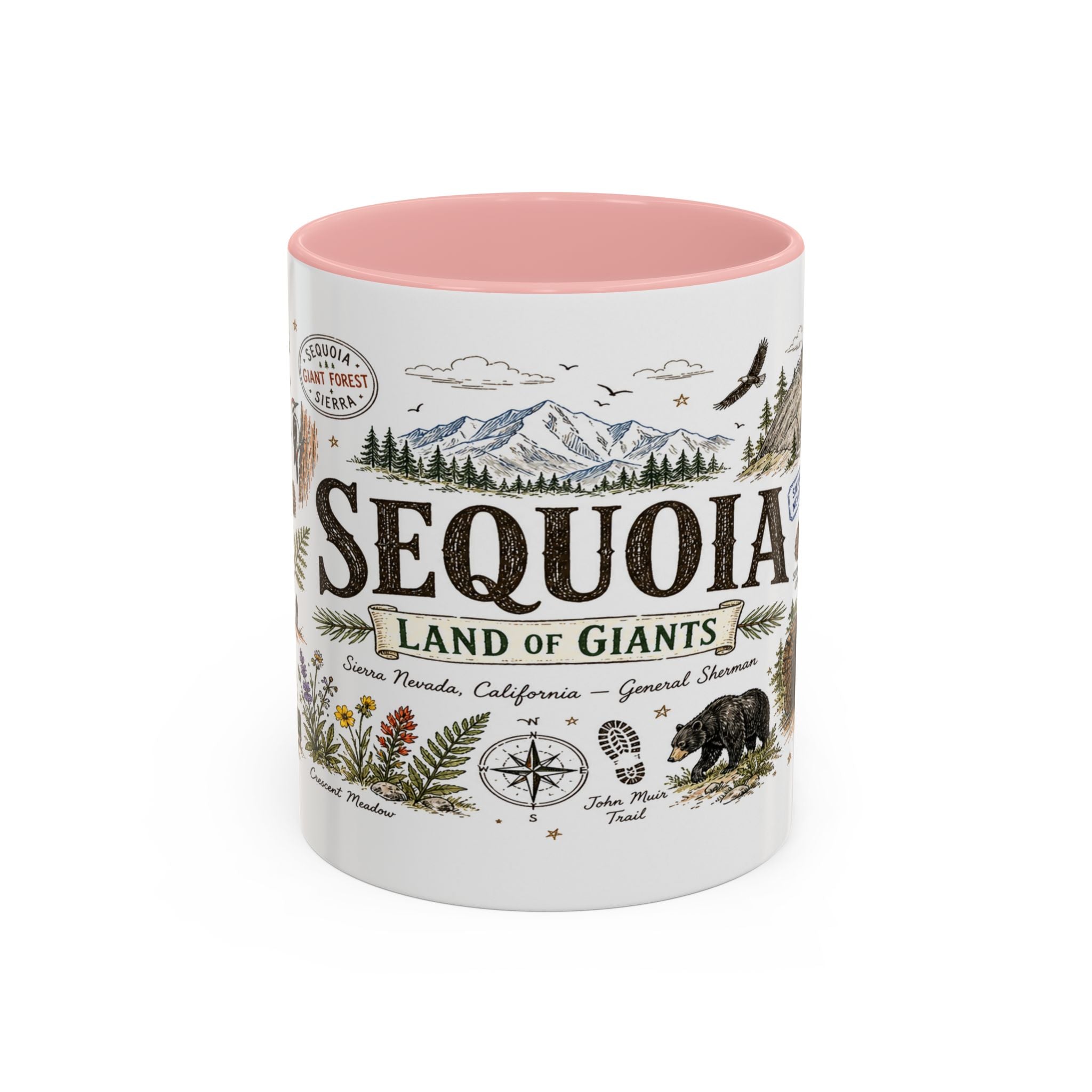 Sequoia Coffee Mug | National Park Hiking California Gift | Accent Color Ceramic 11oz 15oz