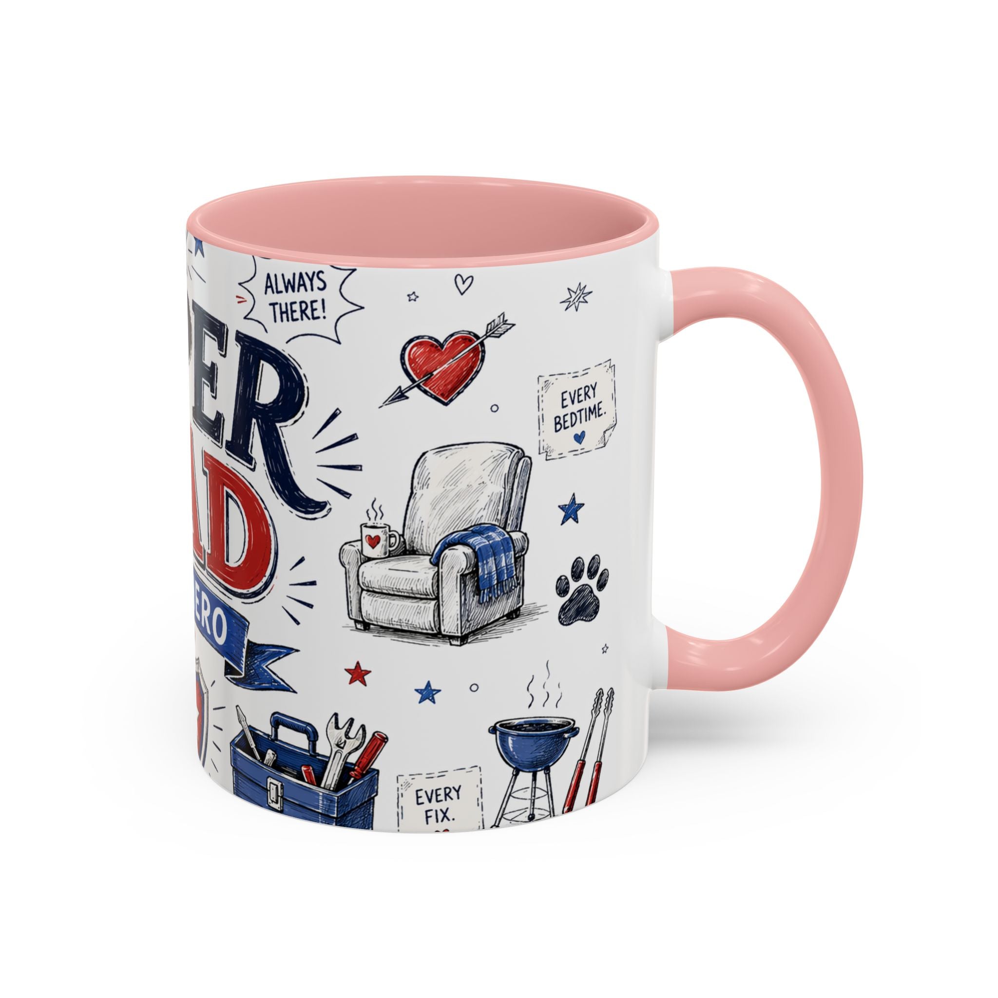 Super Dad My Hero Coffee Mug | Father's Day Gift for Dad | Accent Color Ceramic 11oz 15oz
