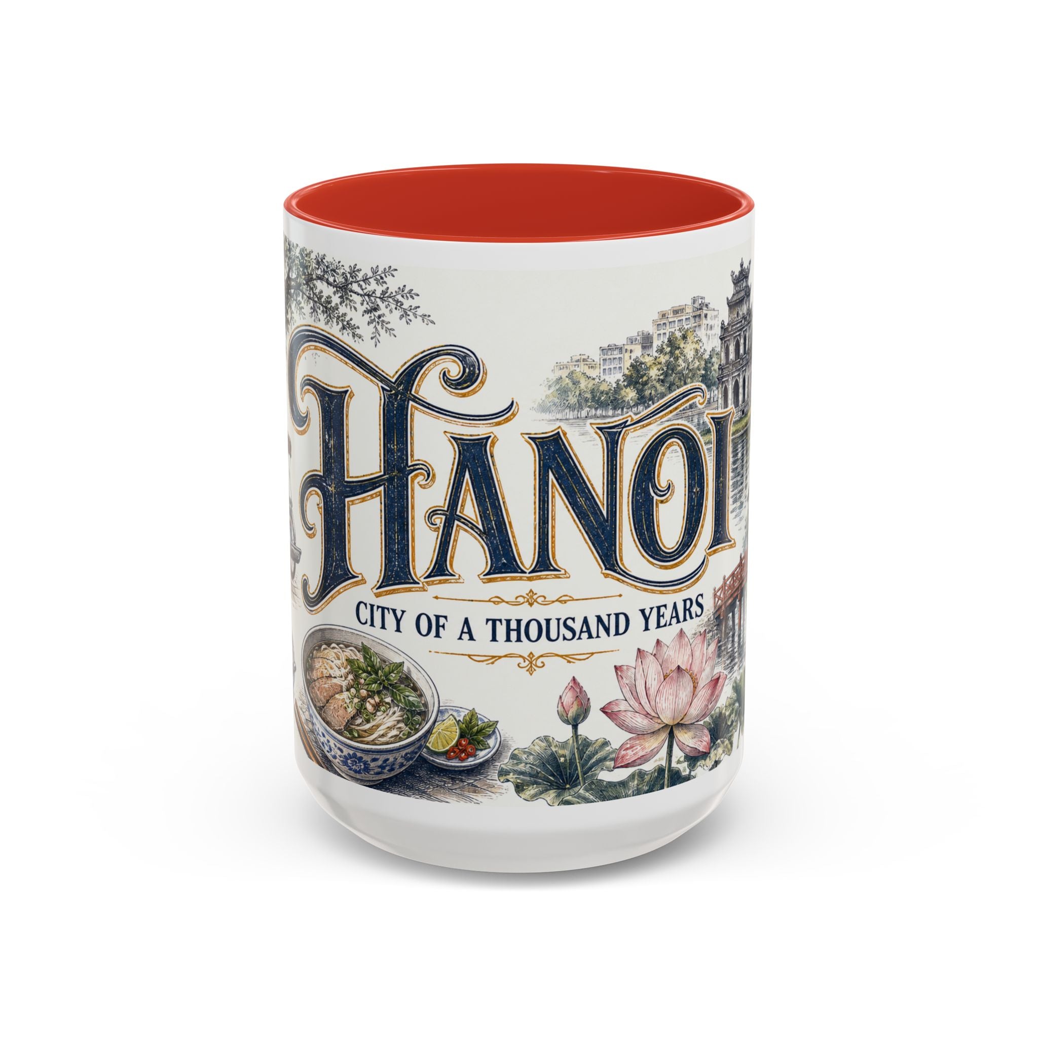 Hanoi Coffee Mug | Vietnam Travel Souvenir | Vintage Illustrated City Gift | 11 oz 15 oz Accent Mug