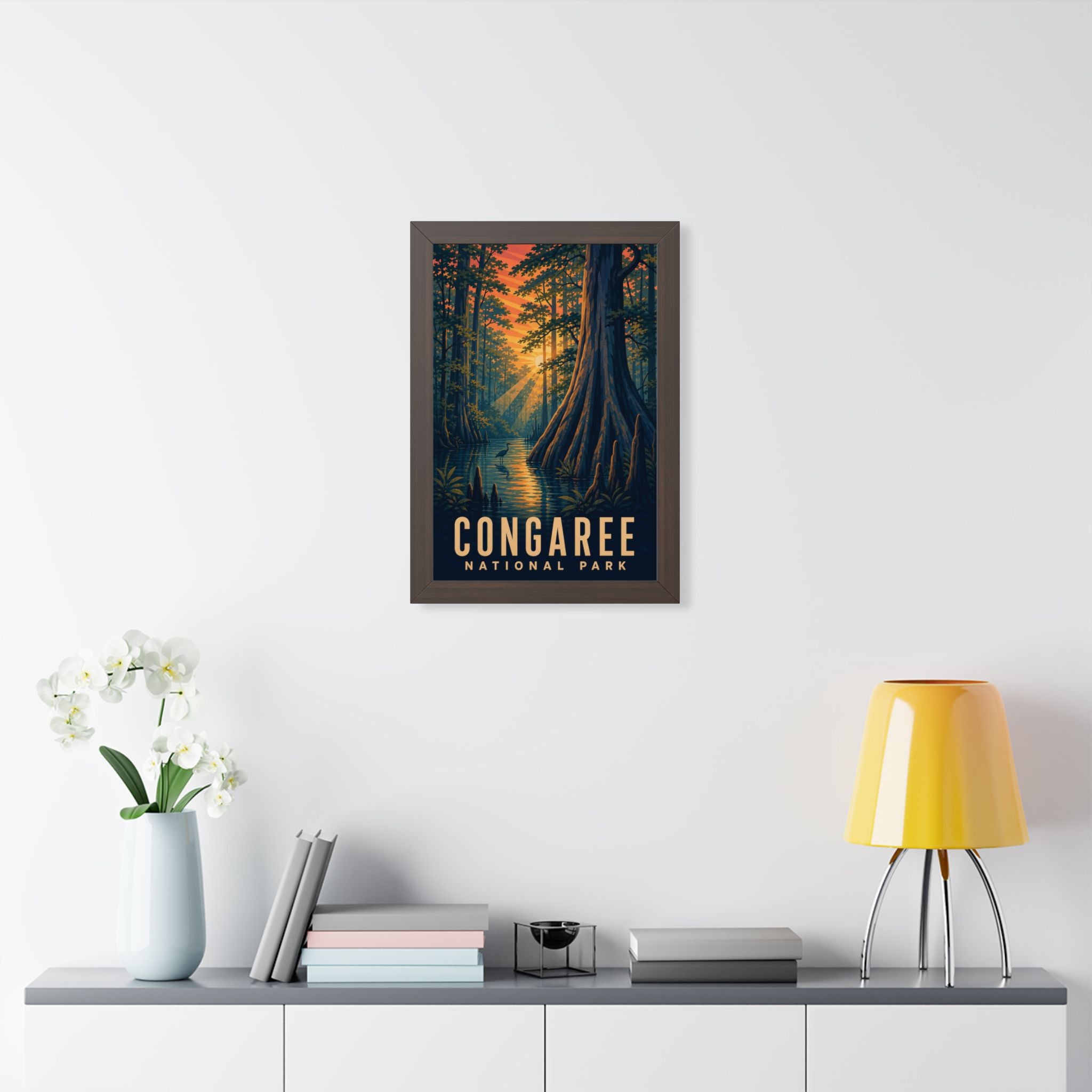 Congaree National Park Framed Poster | Vintage Travel Wall Art | Black Walnut White Frame | 16x24 20x30