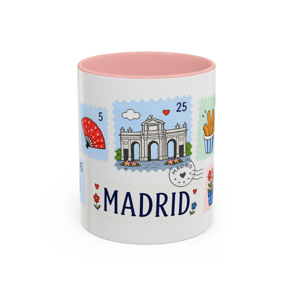Madrid Coffee Mug | Postage Stamp Collage Mug | Travel Souvenir Accent Cup 11oz 15oz
