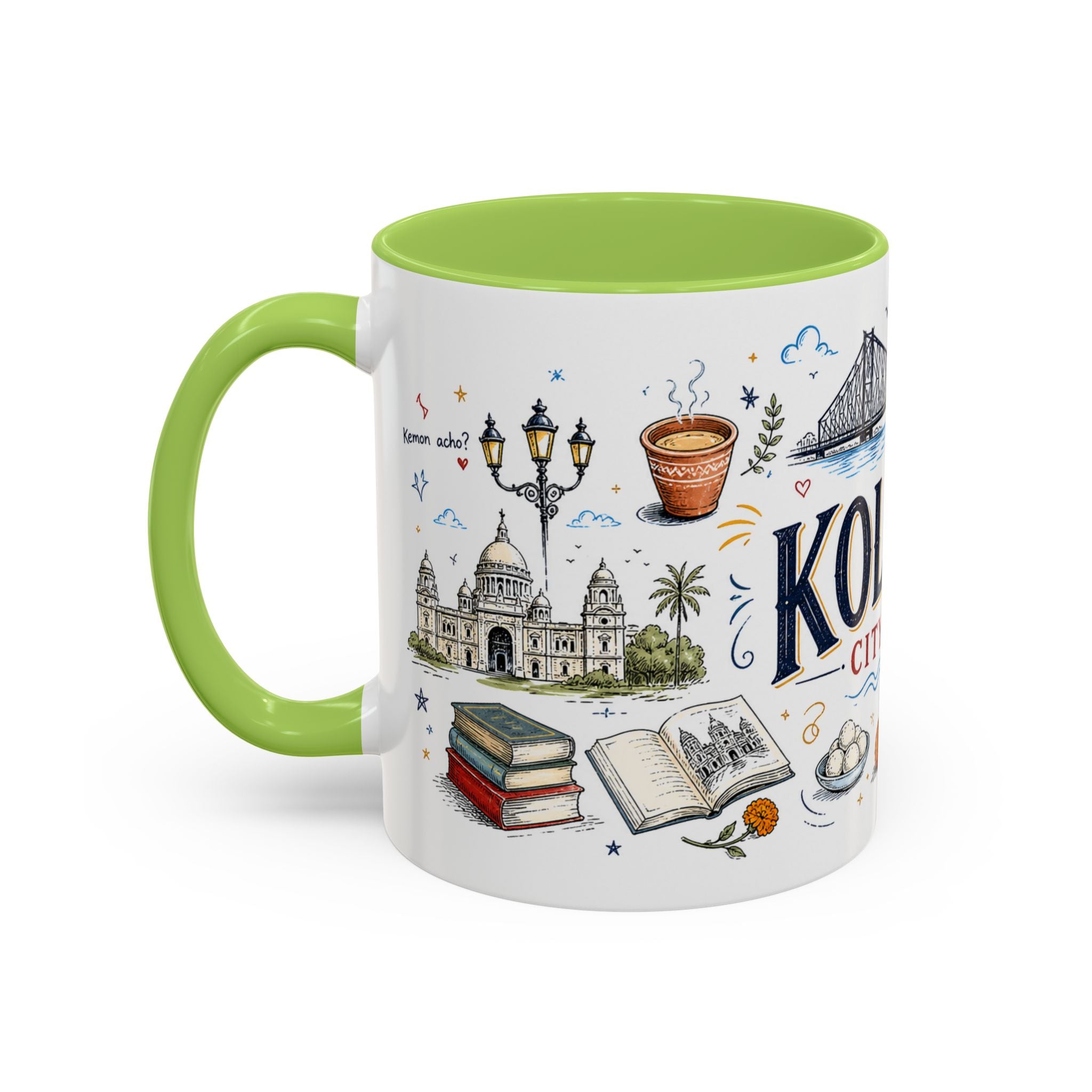 Kolkata Coffee Mug | India Souvenir Travel Gift | Accent Color Ceramic 11oz 15oz