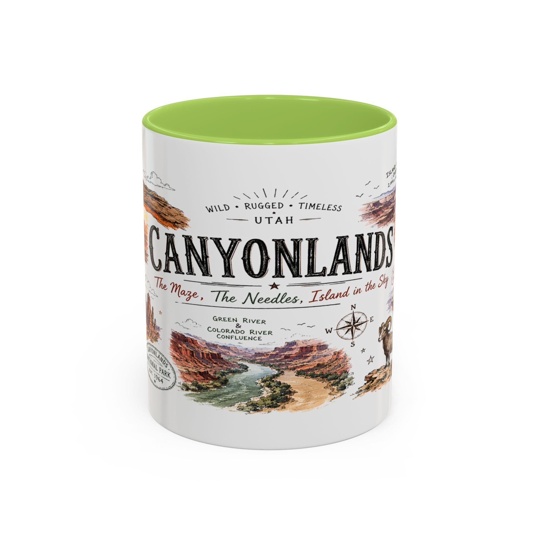 Canyonlands National Park Coffee Mug | Utah Red Rock Desert River Gift | Accent Color Ceramic 11oz 15oz