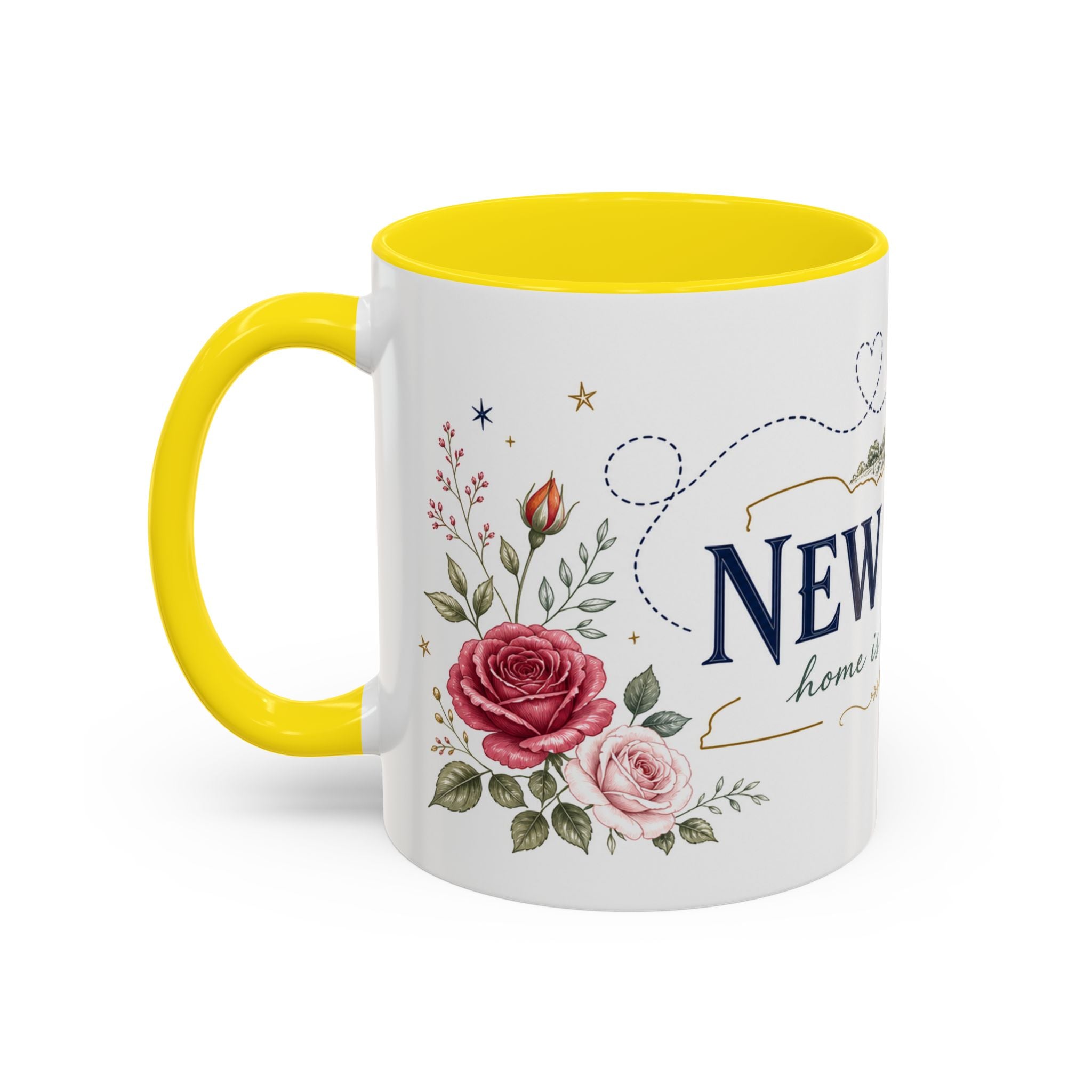 New York State Map Mug | Botanical Rose Accents, Long Distance Friendship Gift