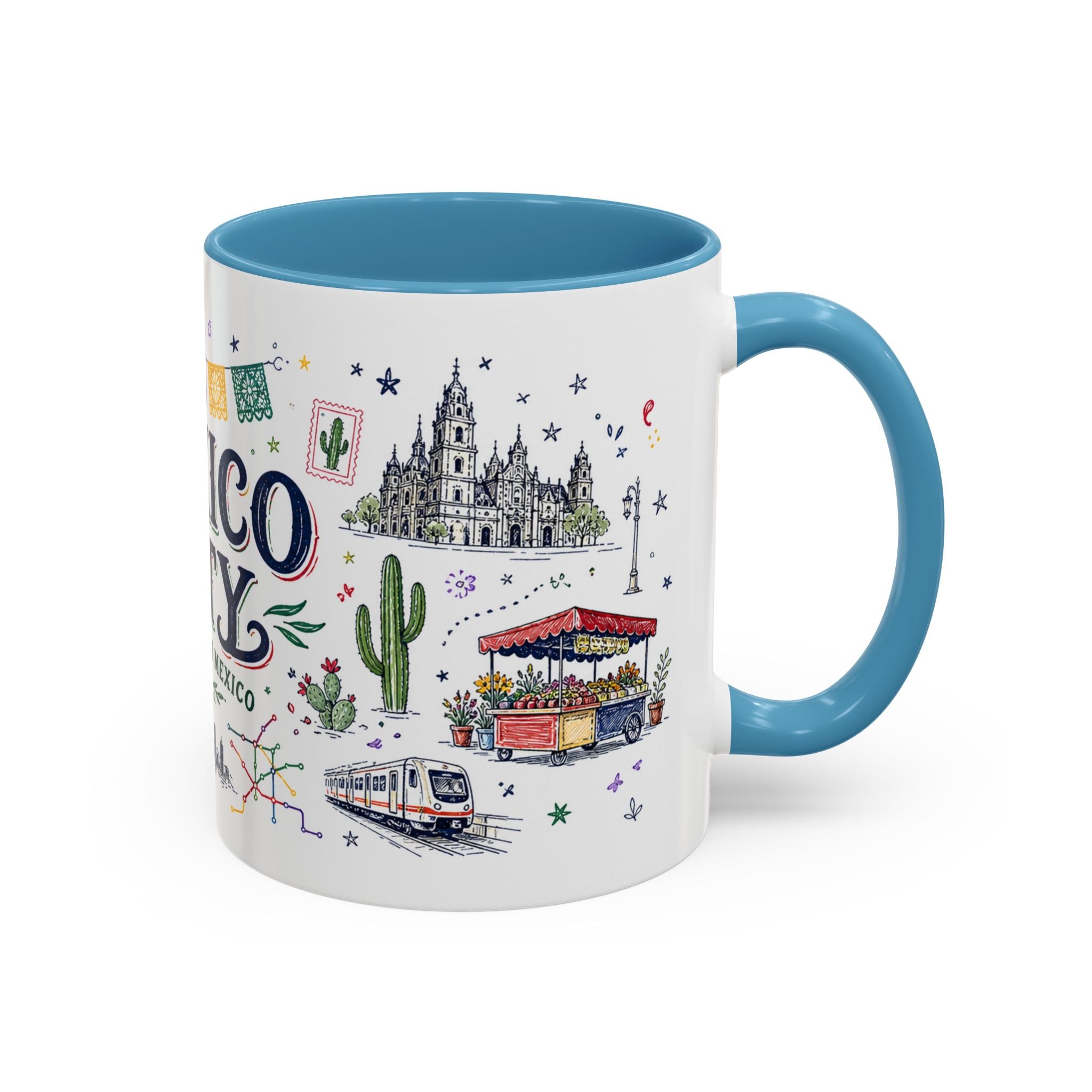 Mexico City Coffee Mug | Mexico Souvenir Travel Gift | Accent Color Ceramic 11oz 15oz