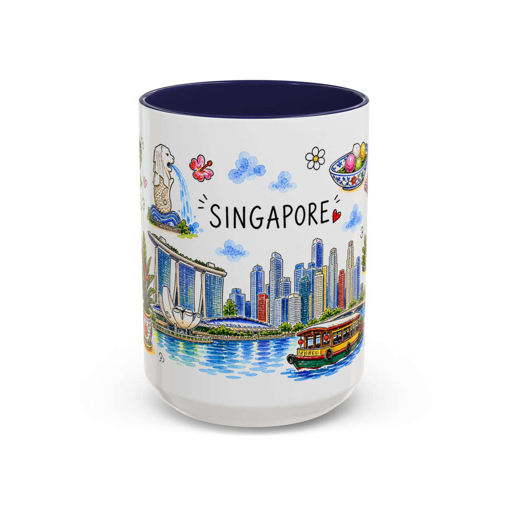 Singapore Illustrated Travel Mug | City Souvenir Accent Coffee Mug | 11oz 15oz Ceramic Cup