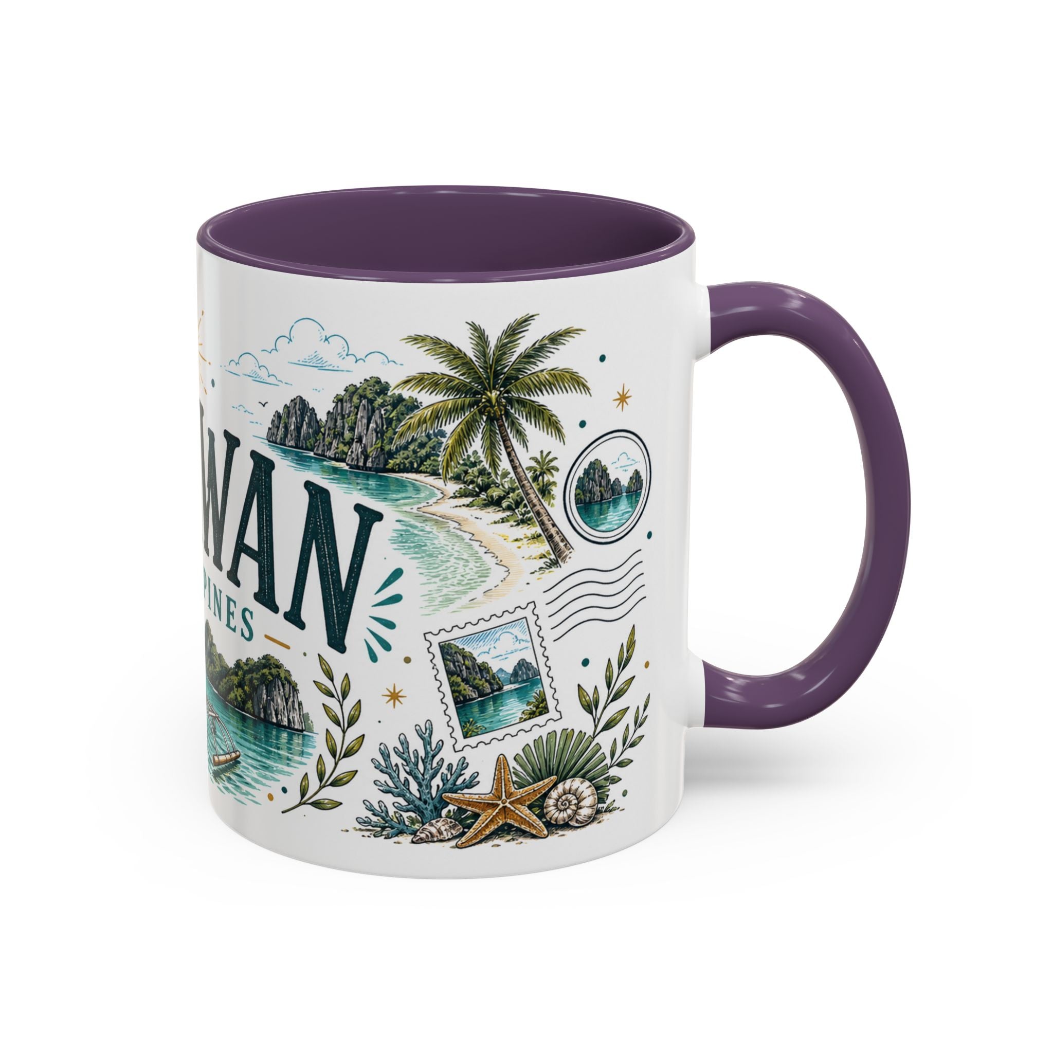 Palawan Coffee Mug | Travel Destination Souvenir Gift | Accent Color Ceramic 11oz 15oz