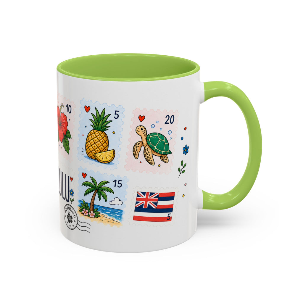 Honolulu Coffee Mug | Postage Stamp Collage Mug | Travel Souvenir Accent Cup 11oz 15oz