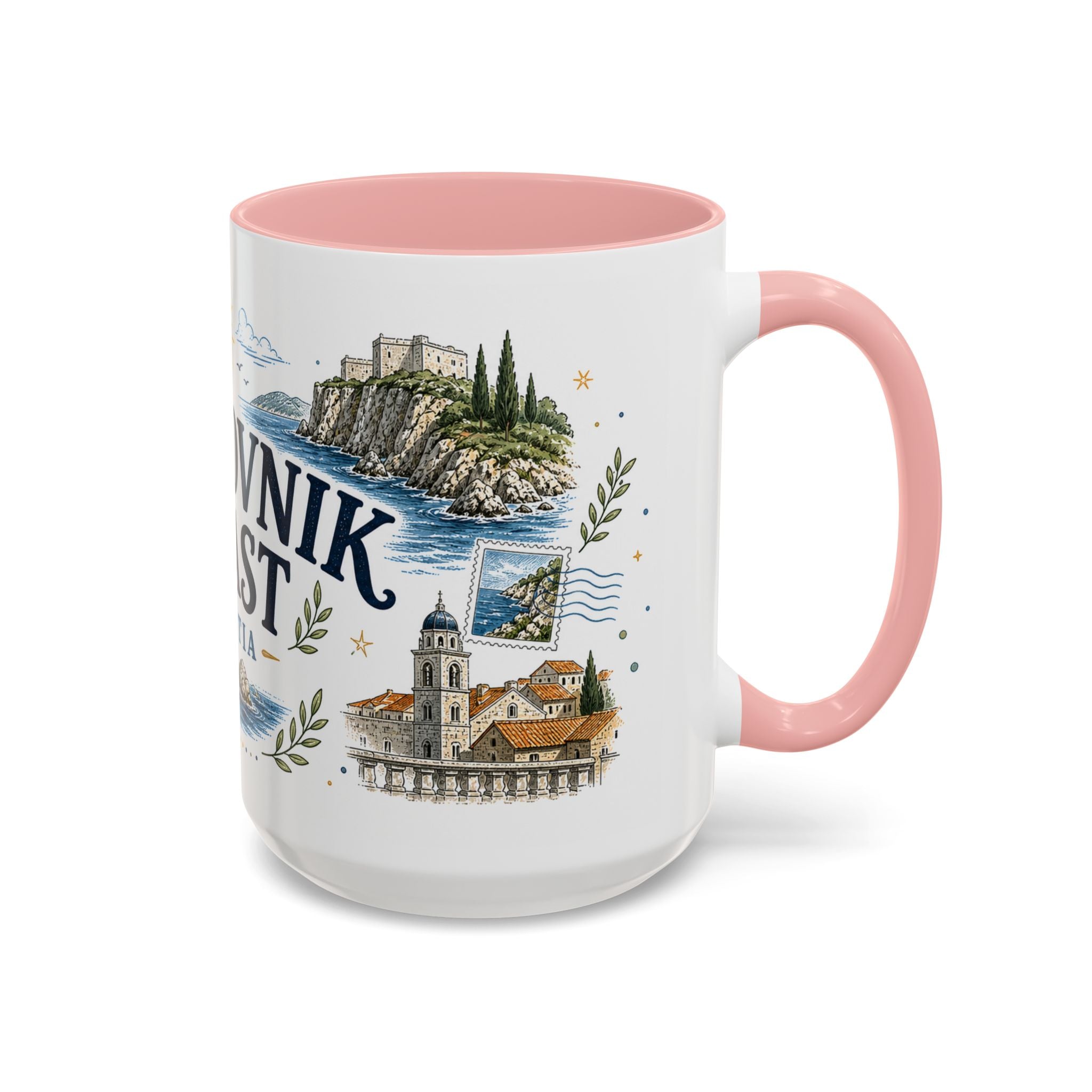 Dubrovnik Coast Coffee Mug | Travel Destination Souvenir Gift | Accent Color Ceramic 11oz 15oz
