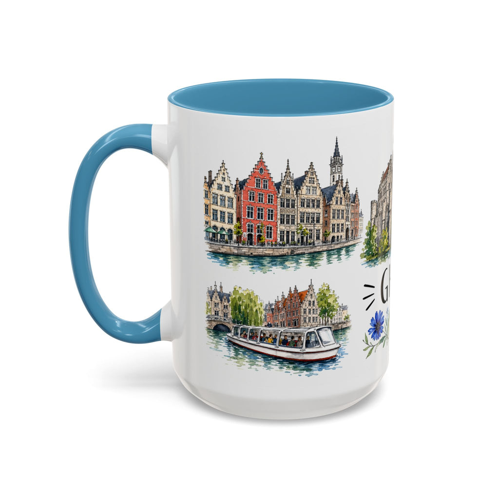 Ghent Illustrated Travel Mug | City Souvenir Accent Coffee Mug | 11oz 15oz Ceramic Cup