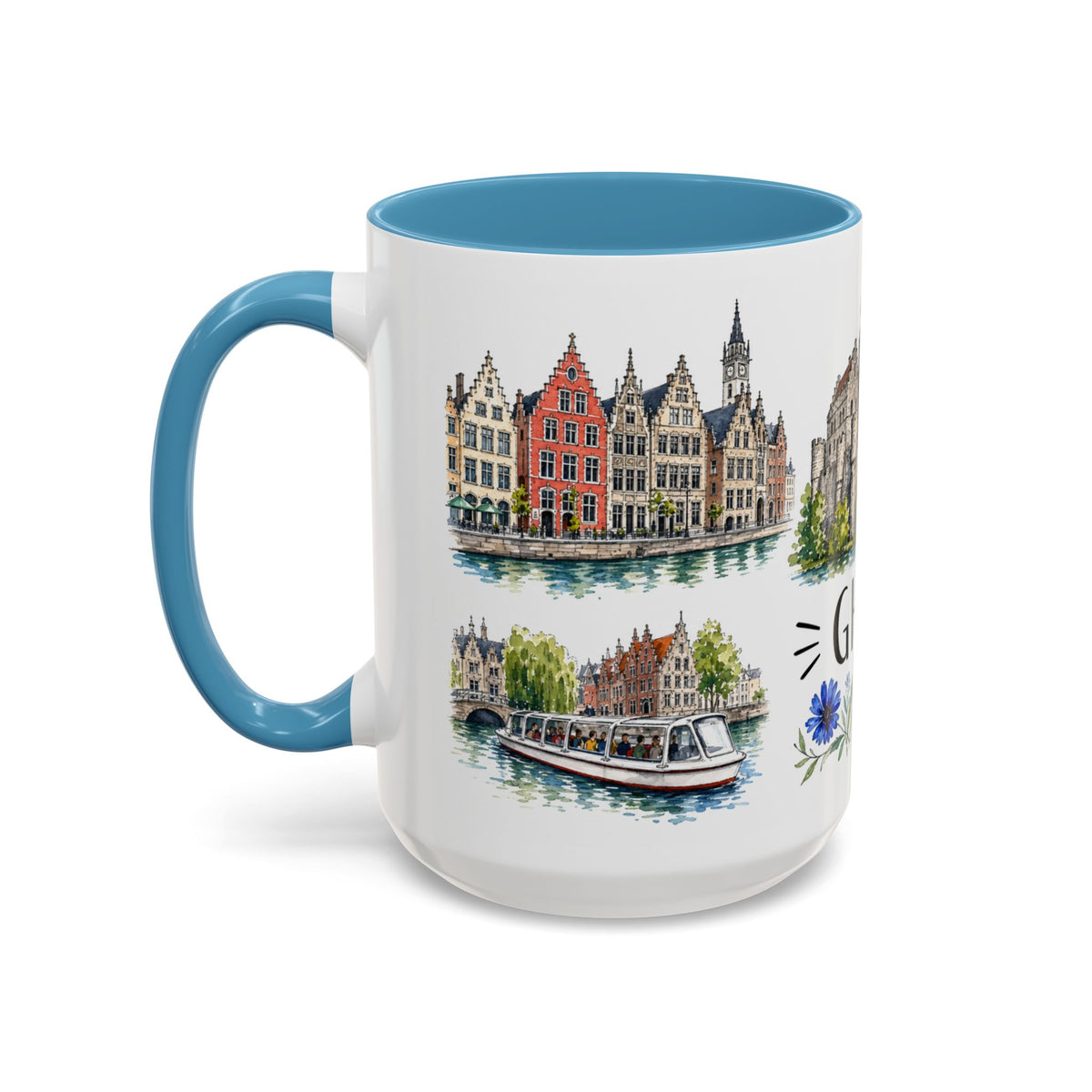 Ghent Illustrated Travel Mug | City Souvenir Accent Coffee Mug | 11oz 15oz Ceramic Cup