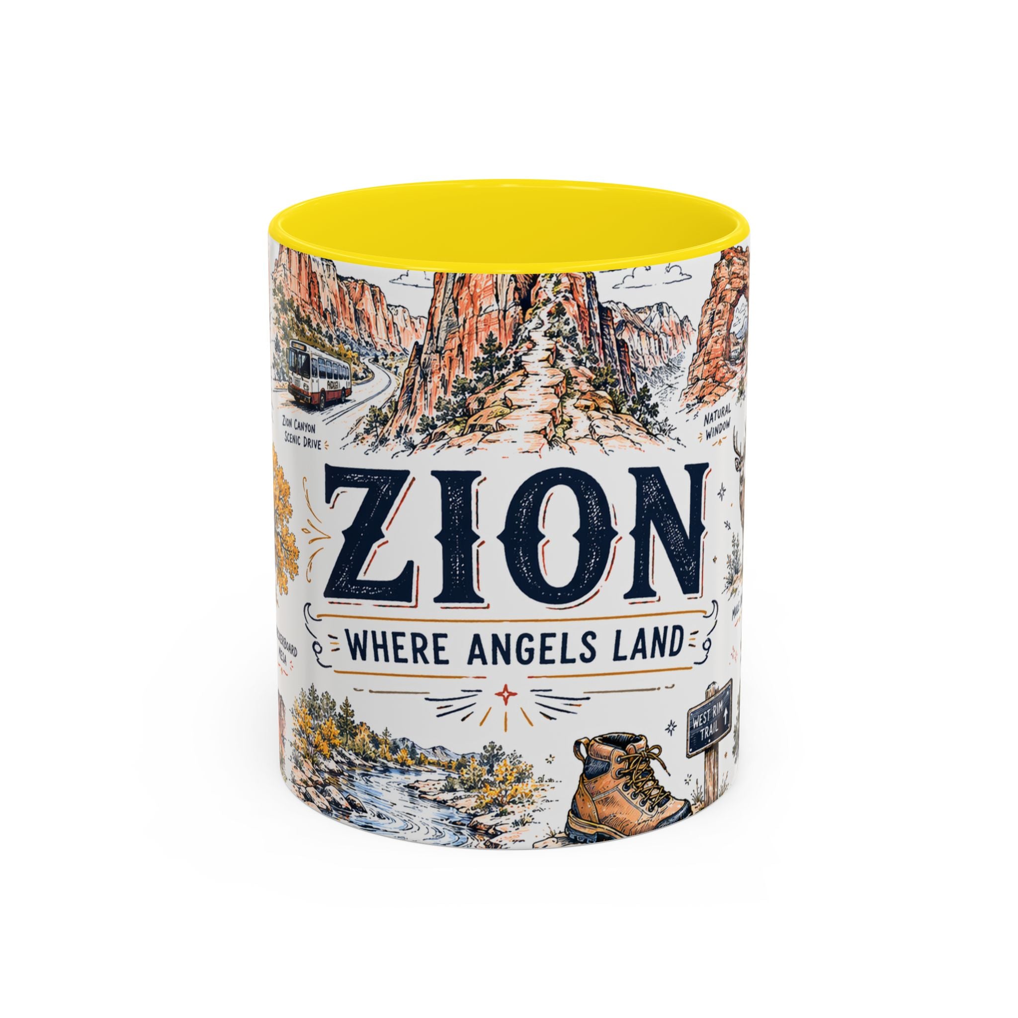 Zion National Park Coffee Mug | Hiking Camping Nature Gift | Accent Color Ceramic 11oz 15oz