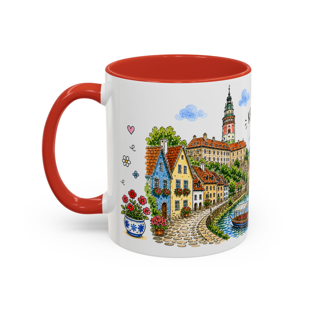 Cesky Krumlov Illustrated Travel Mug | Czechia Souvenir Accent Coffee Mug | 11oz 15oz Ceramic Cup