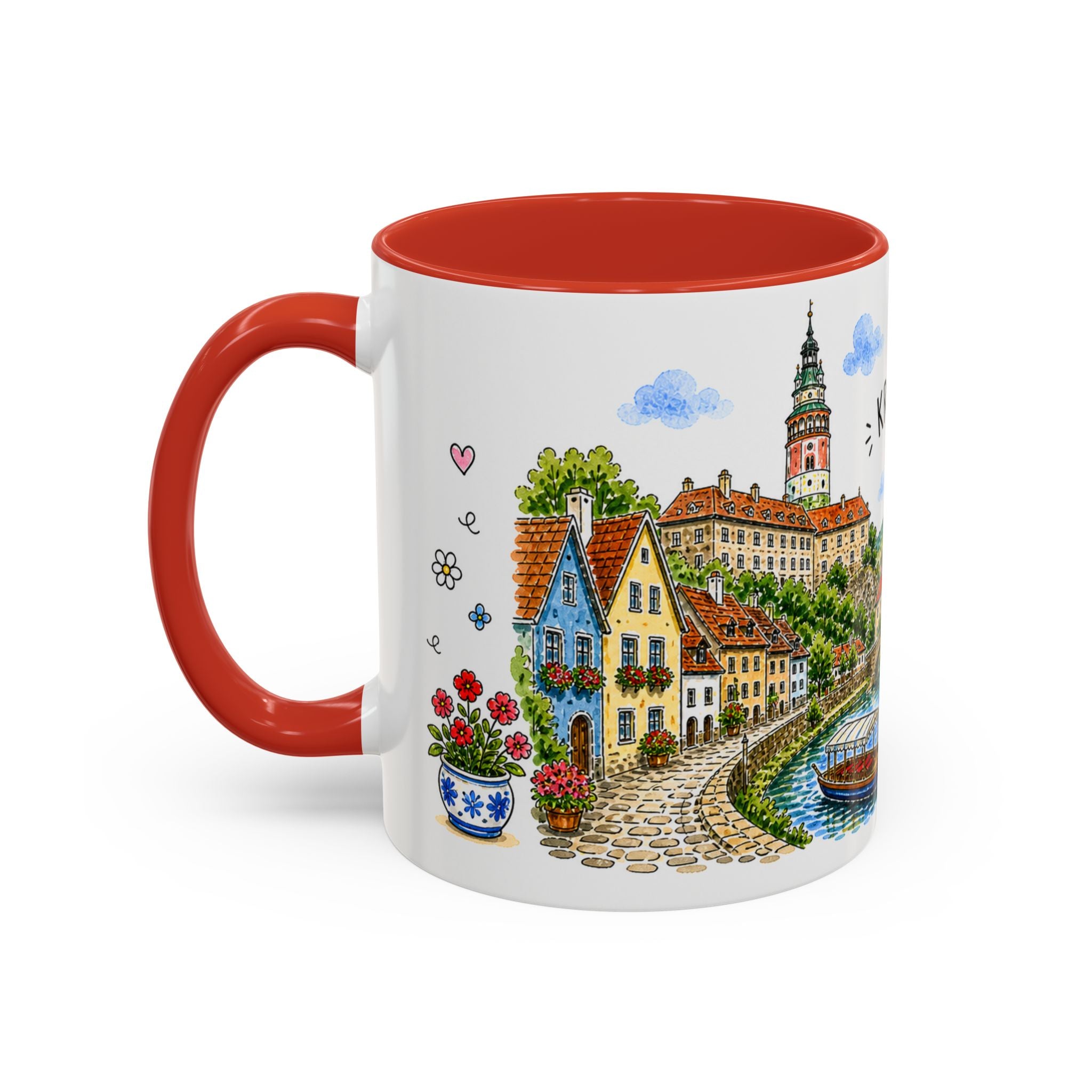 Cesky Krumlov Illustrated Travel Mug | Czechia Souvenir Accent Coffee Mug | 11oz 15oz Ceramic Cup