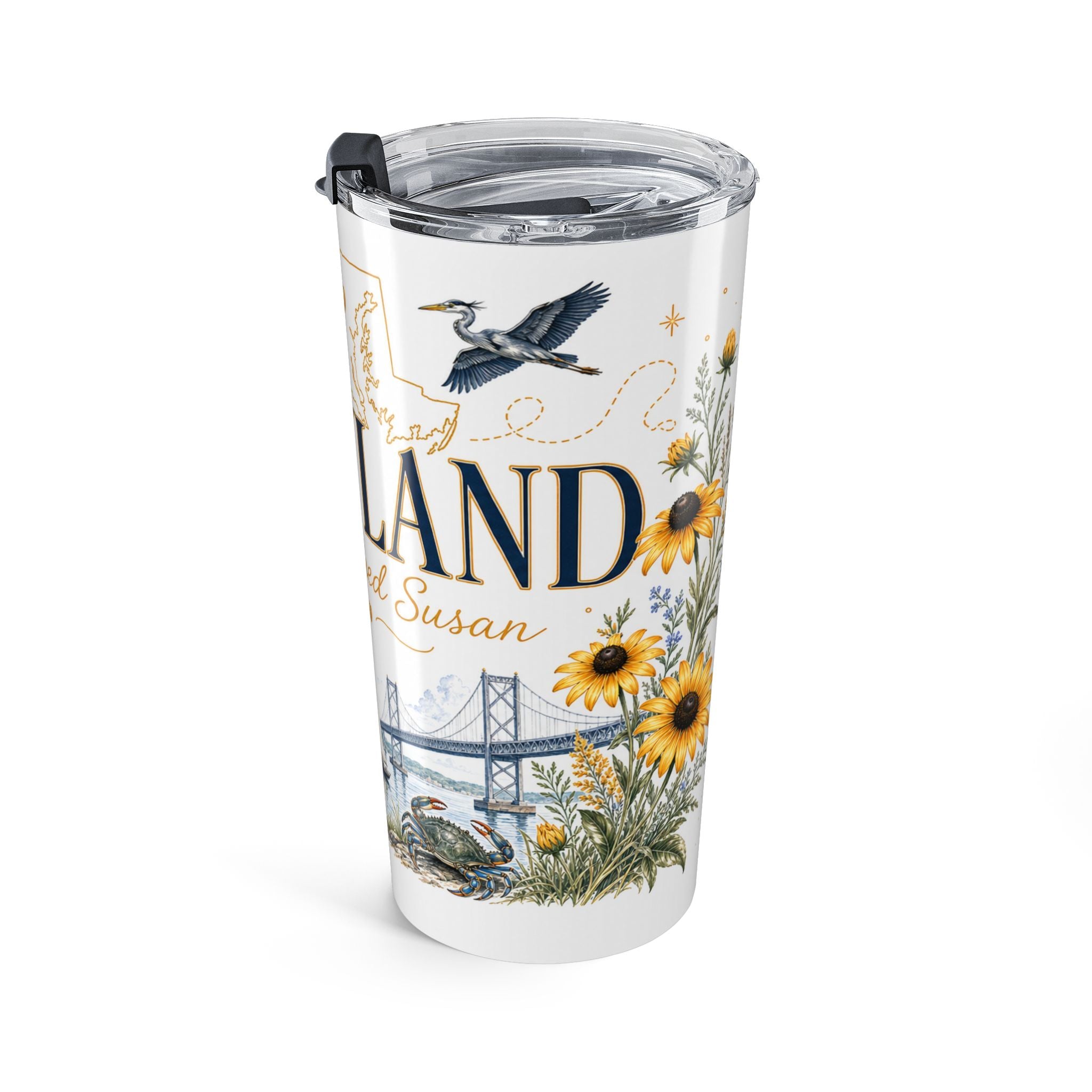 Maryland State Flower 20oz Tumbler | Black-eyed Susan Botanical State Flower Gift | Insulated Stainless Steel Travel Cup