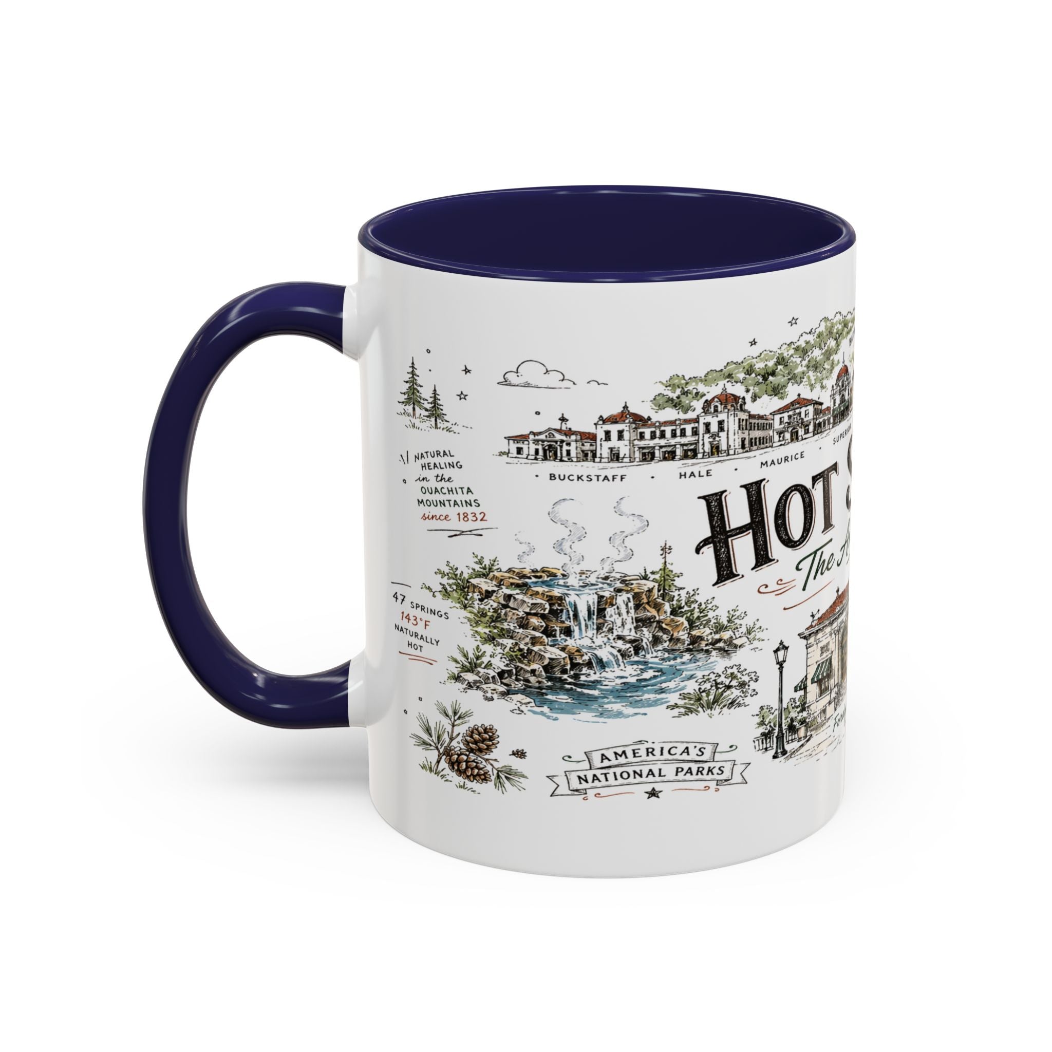 Hot Springs National Park Coffee Mug | Arkansas Thermal Spring Spa Gift | Accent Color Ceramic 11oz 15oz