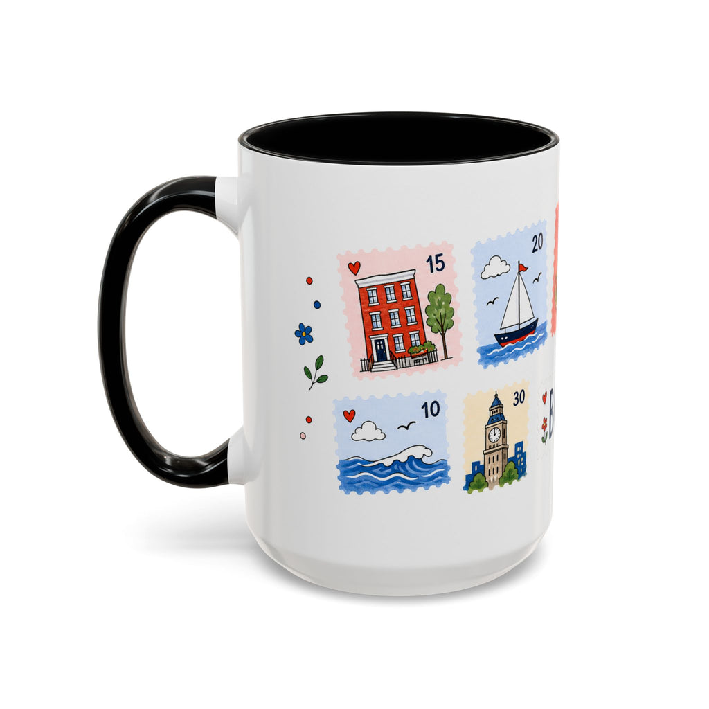 Boston Coffee Mug | Postage Stamp Collage Mug | Travel Souvenir Accent Cup 11oz 15oz