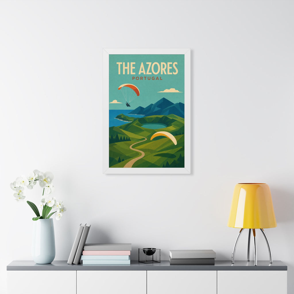 Azores Portugal Framed Poster | Vintage Travel Wall Art | Black Walnut White Frame | 16x24 20x30