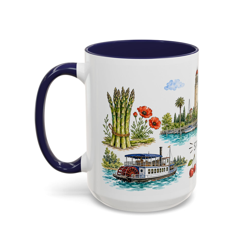 Stockton Illustrated Travel Mug | City Souvenir Accent Coffee Mug | 11oz 15oz Ceramic Cup