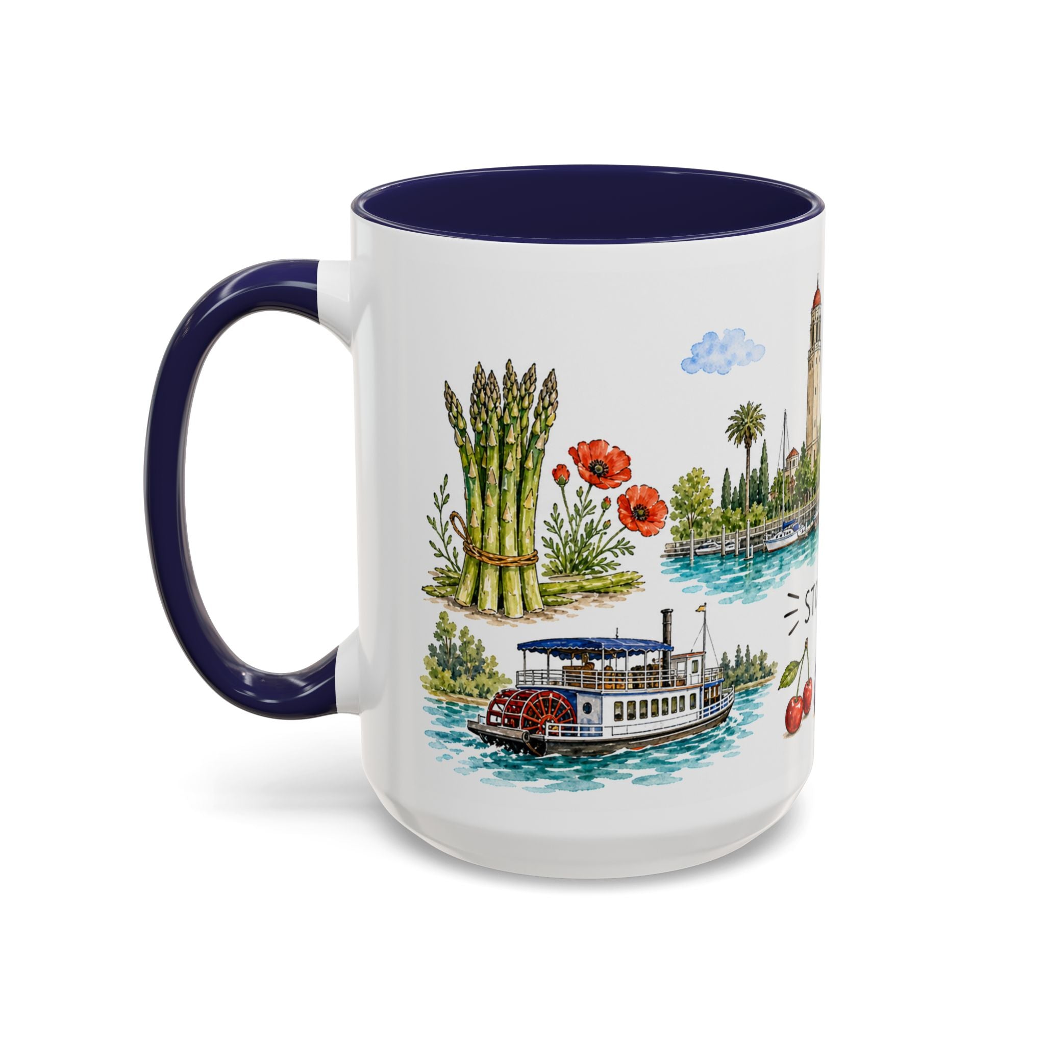 Stockton Illustrated Travel Mug | City Souvenir Accent Coffee Mug | 11oz 15oz Ceramic Cup