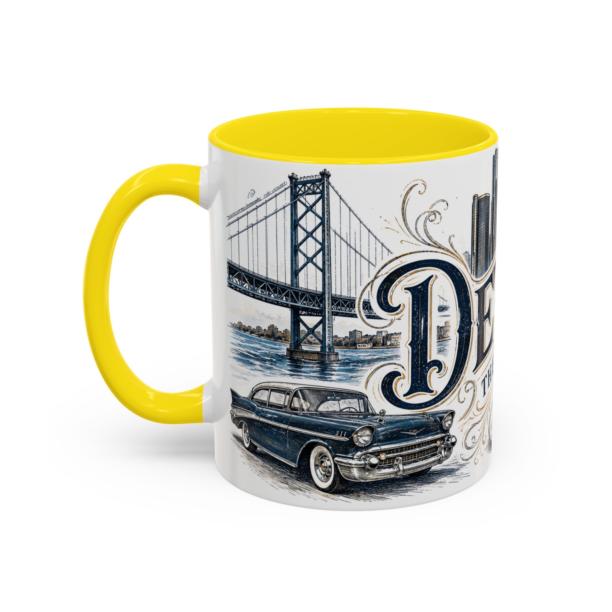 Detroit Coffee Mug | United States Travel Souvenir | Vintage Illustrated City Gift | 11 oz 15 oz Accent Mug