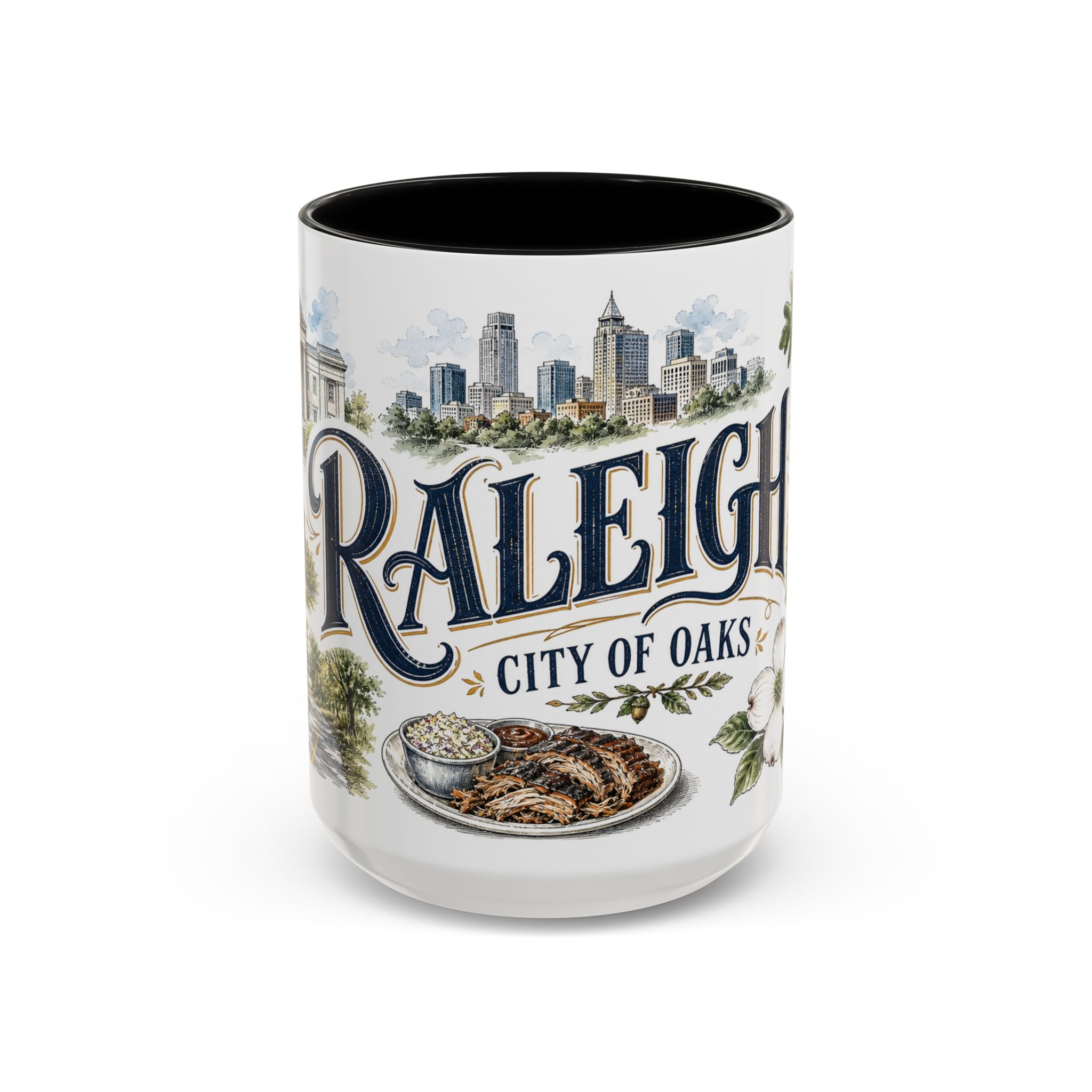Raleigh Coffee Mug | United States Travel Souvenir | Vintage Illustrated City Gift | 11 oz 15 oz Accent Mug
