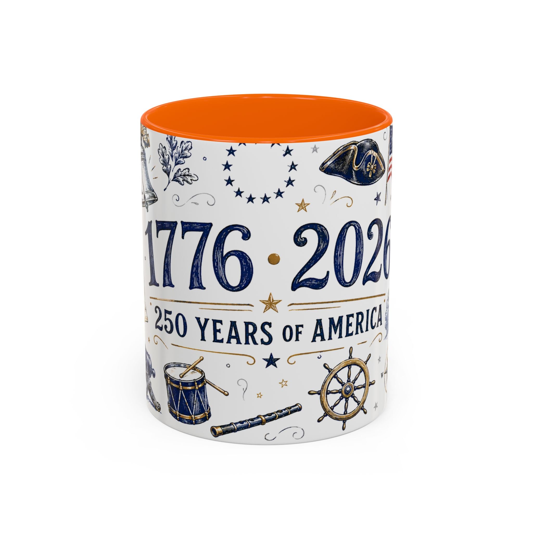 America 250 Coffee Mug | 1776-2026 Patriotic 4th of July Gift | Accent Color Ceramic 11oz 15oz