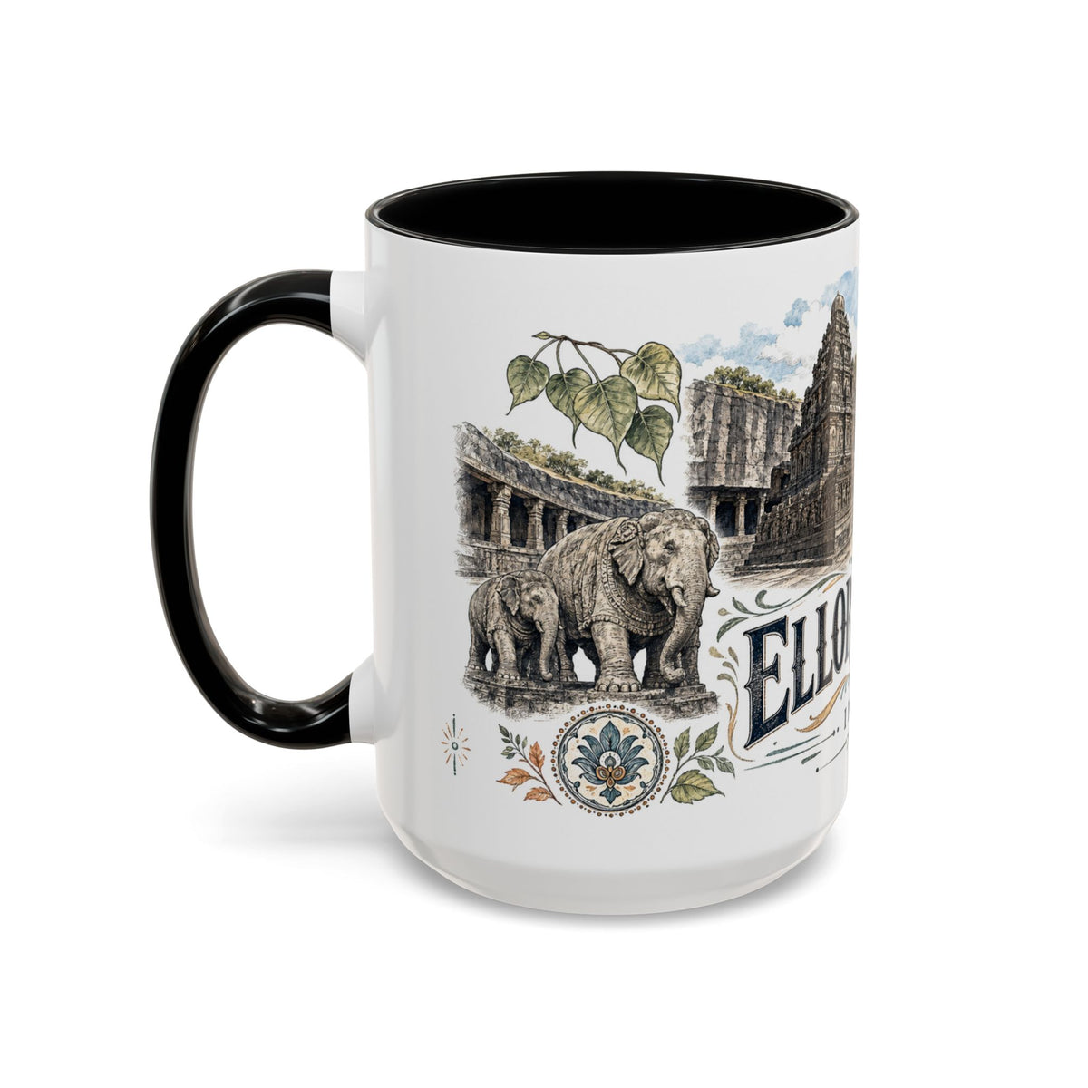 Ellora Caves Mug, India Travel Souvenir, Bucket List Gift, Accent Ceramic Coffee Mug 11oz 15oz